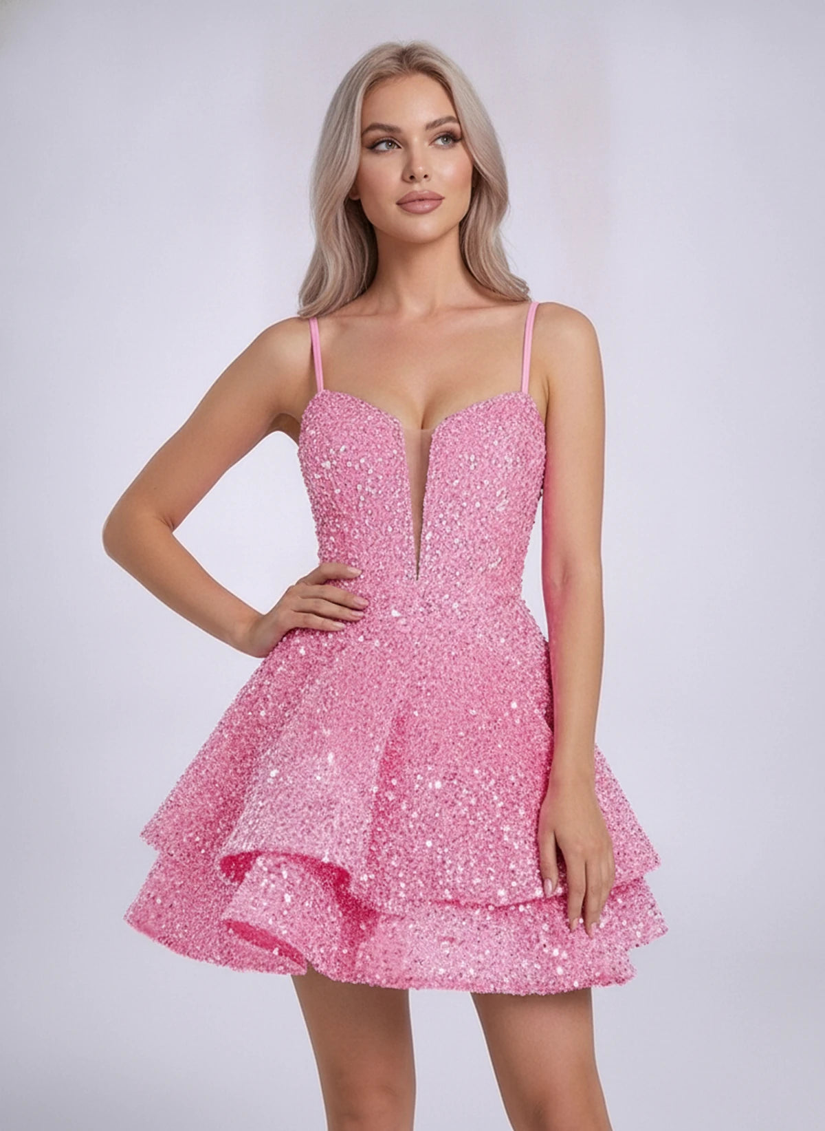Lorenza Mini Dress — Pink | SKU: SD-16035-pink-2,SD-16035-pink-4,SD-16035-pink-6,SD-16035-pink-8,SD-16035-pink-10,SD-16035-pink-12,SD-16035-pink-14,SD-16035-pink-16,SD-16035-pink-16W,SD-16035-pink-18,SD-16035-pink-18W,SD-16035-pink-20W
