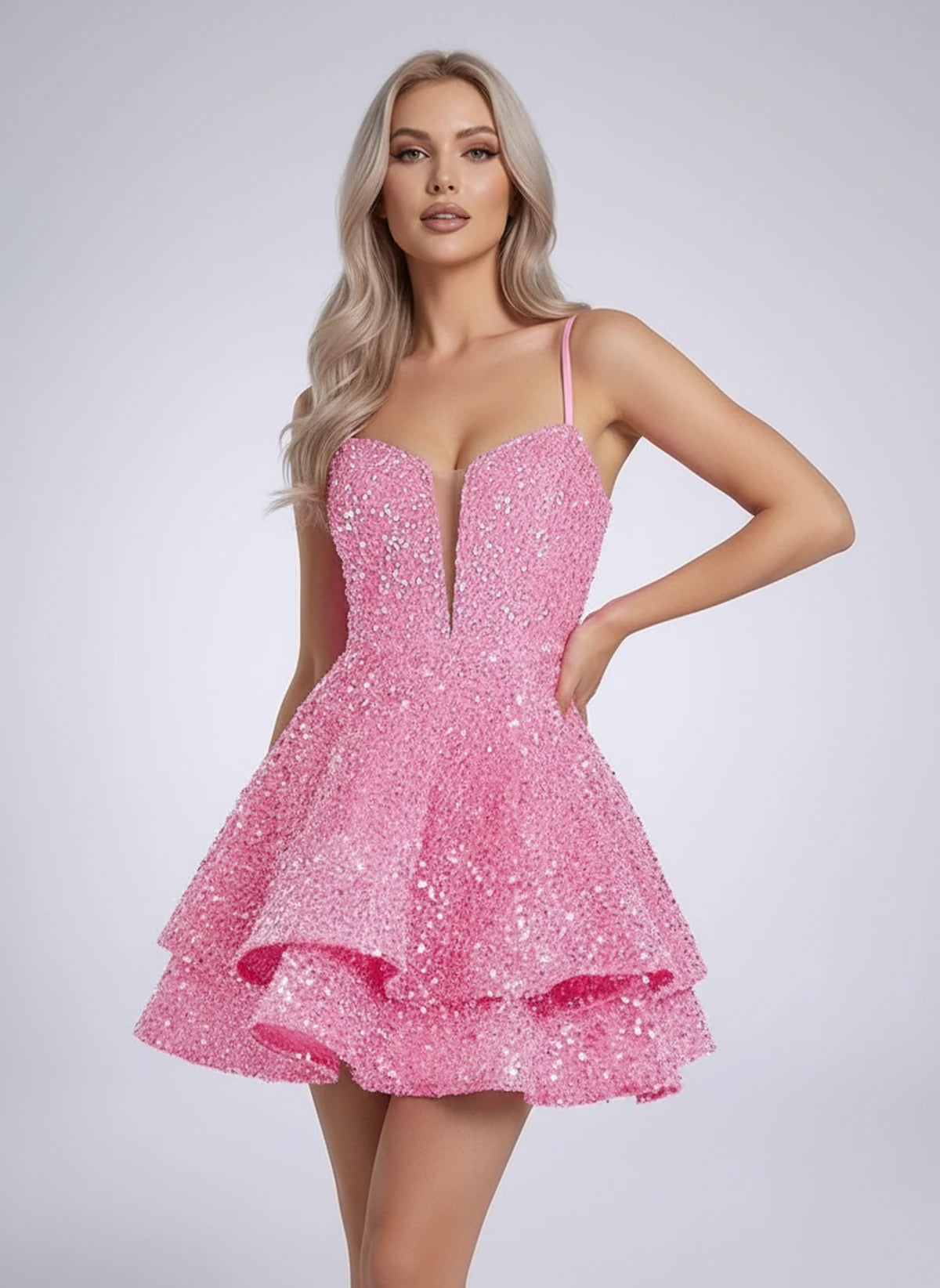 Lorenza Mini Dress — Pink | SKU: SD-16035-pink-2,SD-16035-pink-4,SD-16035-pink-6,SD-16035-pink-8,SD-16035-pink-10,SD-16035-pink-12,SD-16035-pink-14,SD-16035-pink-16,SD-16035-pink-16W,SD-16035-pink-18,SD-16035-pink-18W,SD-16035-pink-20W