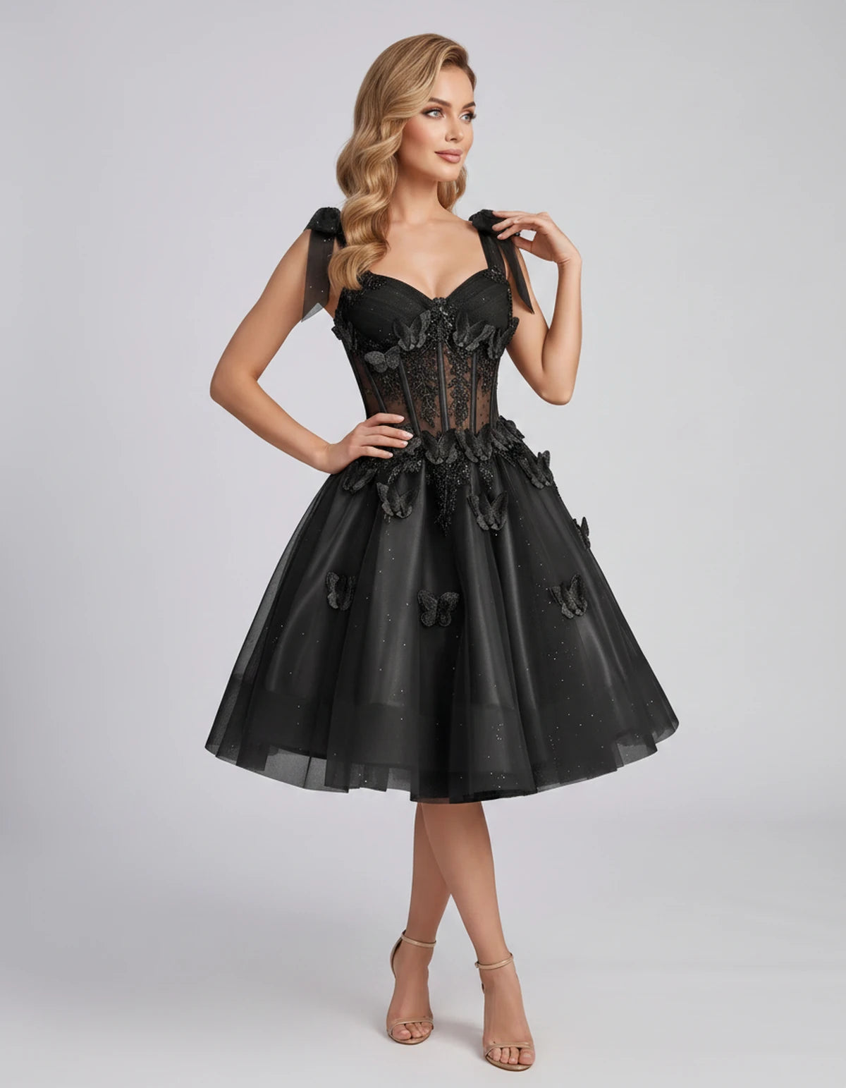 Lumielle Mini Dress — Black | SKU: SD-95433-black-2,SD-95433-black-4,SD-95433-black-6,SD-95433-black-8,SD-95433-black-10,SD-95433-black-12,SD-95433-black-14,SD-95433-black-16,SD-95433-black-16W,SD-95433-black-18W,SD-95433-black-20W,SD-95433-black-22W