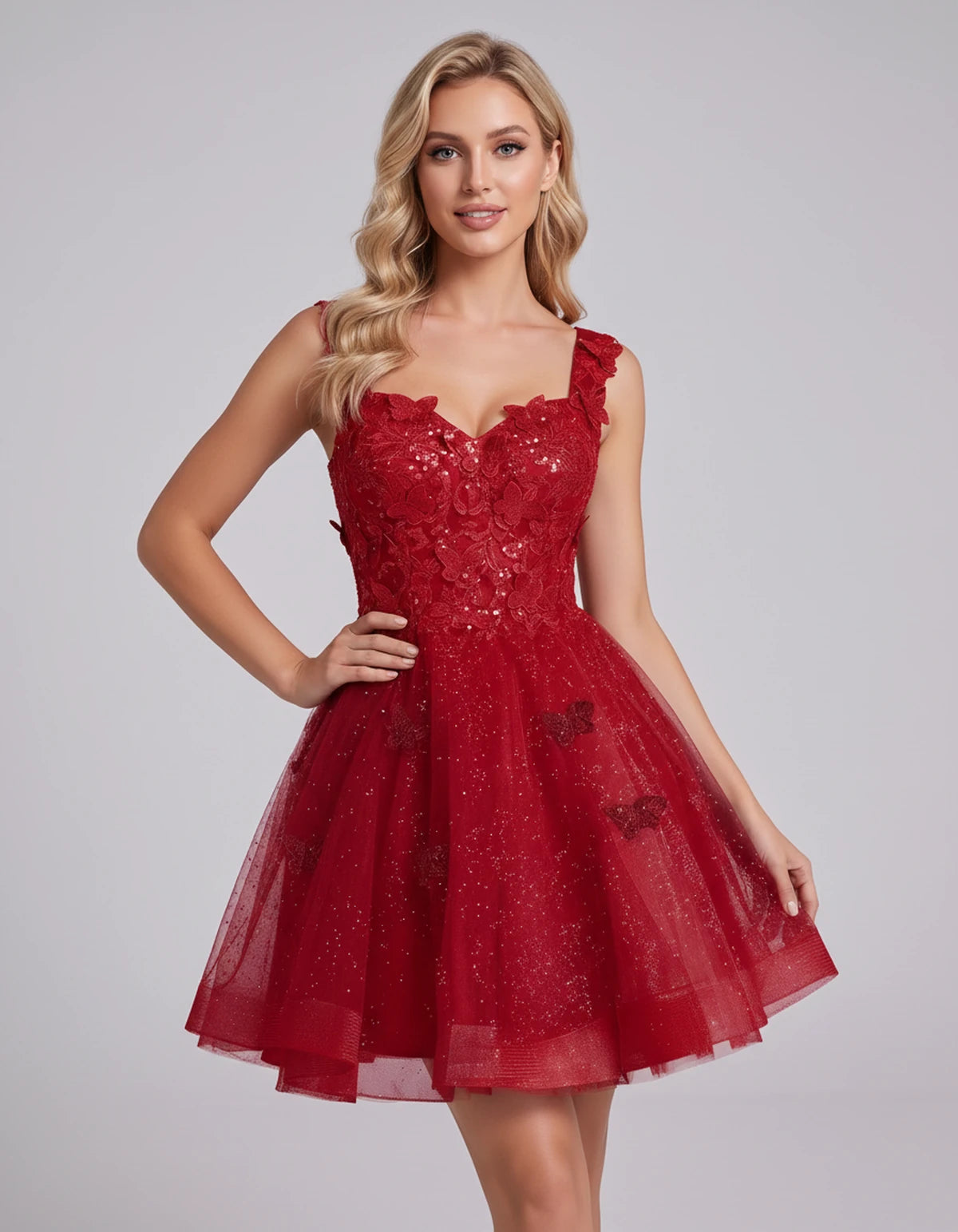 Maelys Mini Dress — Red | SKU: SD-60124-red-2,SD-60124-red-4,SD-60124-red-6,SD-60124-red-8,SD-60124-red-10,SD-60124-red-12,SD-60124-red-14,SD-60124-red-14W,SD-60124-red-16,SD-60124-red-16W,SD-60124-red-18W,SD-60124-red-20W