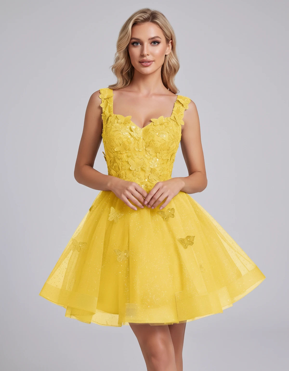 Maelys Mini Dress — Yellow | SKU: SD-60124-yellow-2,SD-60124-yellow-4,SD-60124-yellow-6,SD-60124-yellow-8,SD-60124-yellow-10,SD-60124-yellow-12,SD-60124-yellow-14,SD-60124-yellow-14W,SD-60124-yellow-16,SD-60124-yellow-16W,SD-60124-yellow-18W,SD-60124-yellow-20W