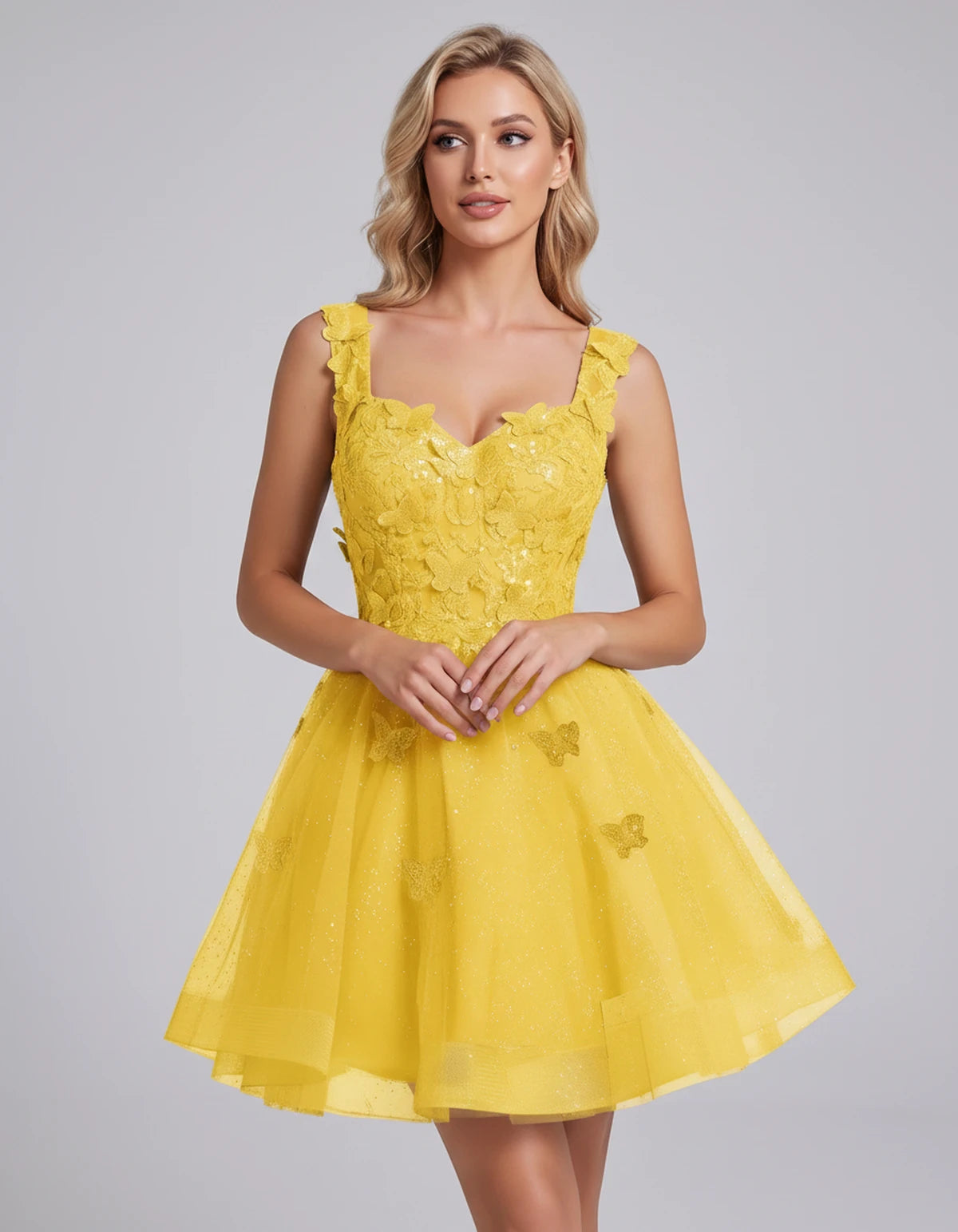 Maelys Mini Dress — Yellow | SKU: SD-60124-yellow-2,SD-60124-yellow-4,SD-60124-yellow-6,SD-60124-yellow-8,SD-60124-yellow-10,SD-60124-yellow-12,SD-60124-yellow-14,SD-60124-yellow-14W,SD-60124-yellow-16,SD-60124-yellow-16W,SD-60124-yellow-18W,SD-60124-yellow-20W