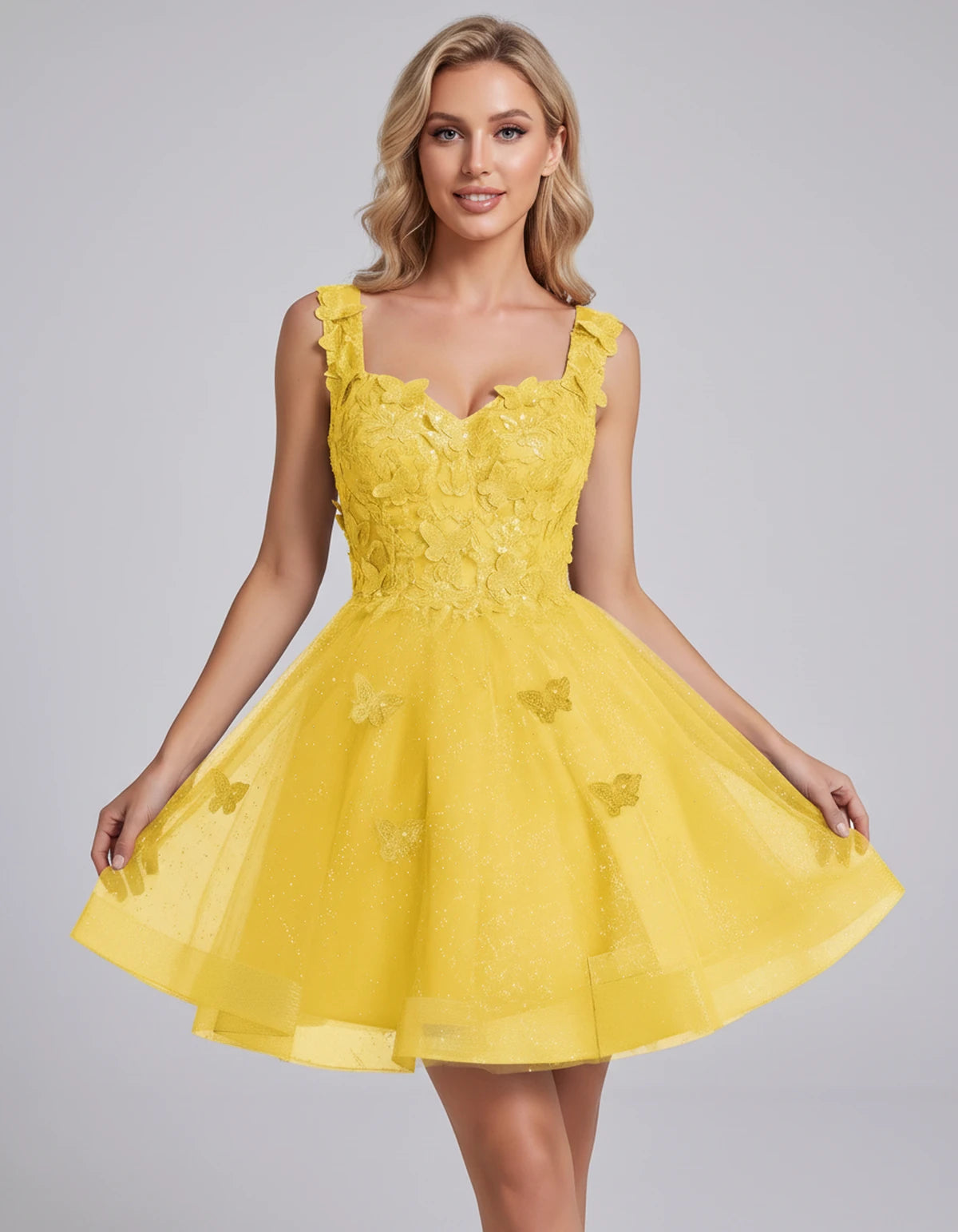 Maelys Mini Dress — Yellow | SKU: SD-60124-yellow-2,SD-60124-yellow-4,SD-60124-yellow-6,SD-60124-yellow-8,SD-60124-yellow-10,SD-60124-yellow-12,SD-60124-yellow-14,SD-60124-yellow-14W,SD-60124-yellow-16,SD-60124-yellow-16W,SD-60124-yellow-18W,SD-60124-yellow-20W