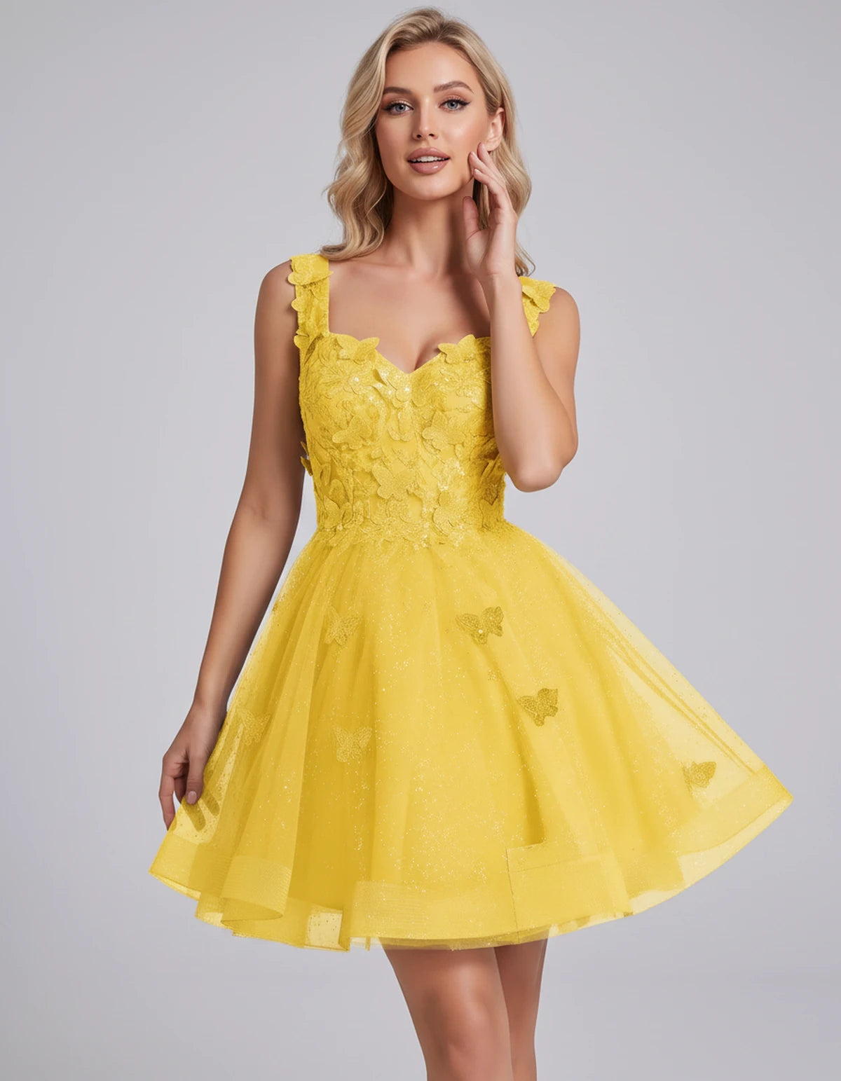 Maelys Mini Dress — Yellow | SKU: SD-60124-yellow-2,SD-60124-yellow-4,SD-60124-yellow-6,SD-60124-yellow-8,SD-60124-yellow-10,SD-60124-yellow-12,SD-60124-yellow-14,SD-60124-yellow-14W,SD-60124-yellow-16,SD-60124-yellow-16W,SD-60124-yellow-18W,SD-60124-yellow-20W