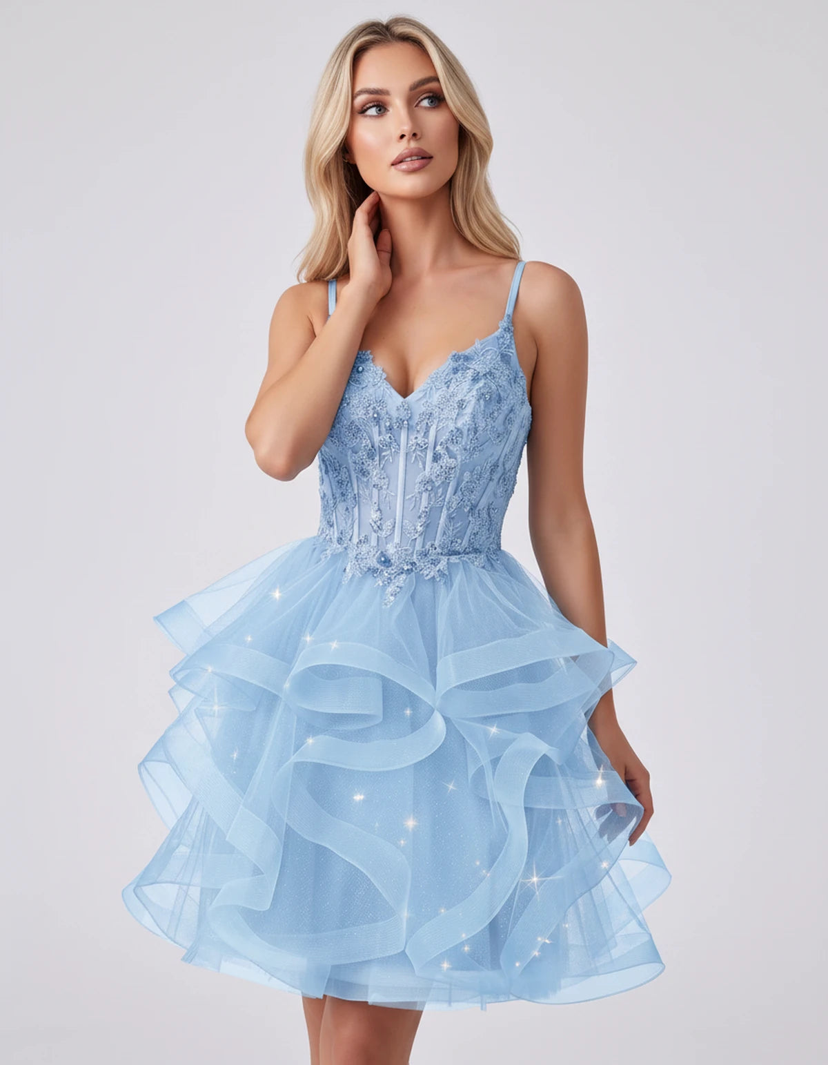 Mandarine Mini Dress — Light Blue | SKU: SD-29526-lightblue-2,SD-29526-lightblue-4,SD-29526-lightblue-6,SD-29526-lightblue-8,SD-29526-lightblue-10,SD-29526-lightblue-12,SD-29526-lightblue-14,SD-29526-lightblue-14W,SD-29526-lightblue-16,SD-29526-lightblue-16W,SD-29526-lightblue-18W,SD-29526-lightblue-20W