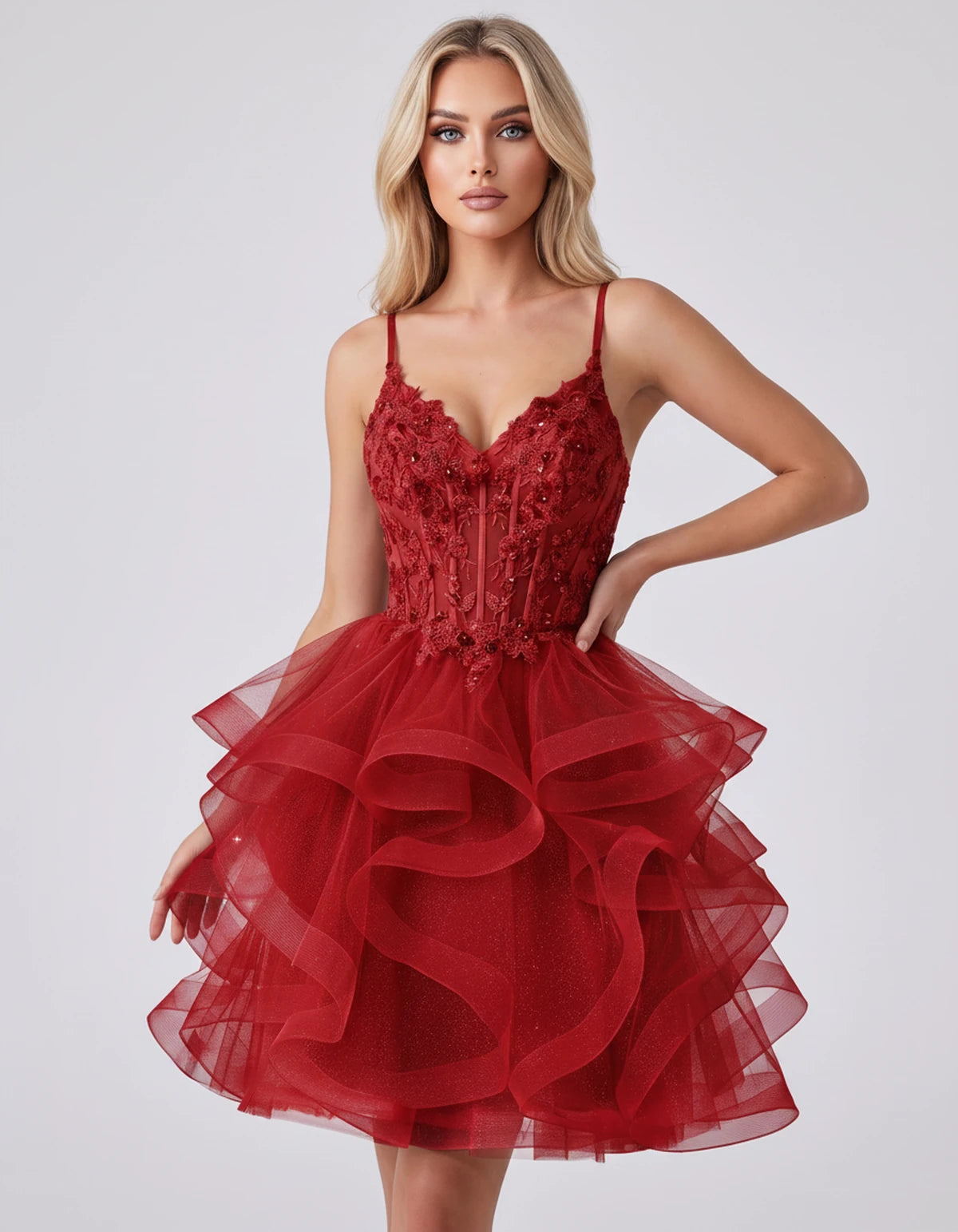 Mandarine Mini Dress — Red | SKU: SD-29526-red-2,SD-29526-red-4,SD-29526-red-6,SD-29526-red-8,SD-29526-red-10,SD-29526-red-12,SD-29526-red-14,SD-29526-red-14W,SD-29526-red-16,SD-29526-red-16W,SD-29526-red-18W,SD-29526-red-20W