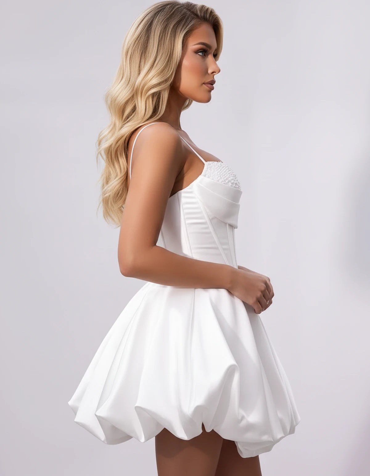 Marceline Mini Dress — White | SKU: SD-50451-white-2,SD-50451-white-4,SD-50451-white-6,SD-50451-white-8,SD-50451-white-10,SD-50451-white-12,SD-50451-white-14,SD-50451-white-16,SD-50451-white-16W,SD-50451-white-18W,SD-50451-white-20W,SD-50451-white-22W