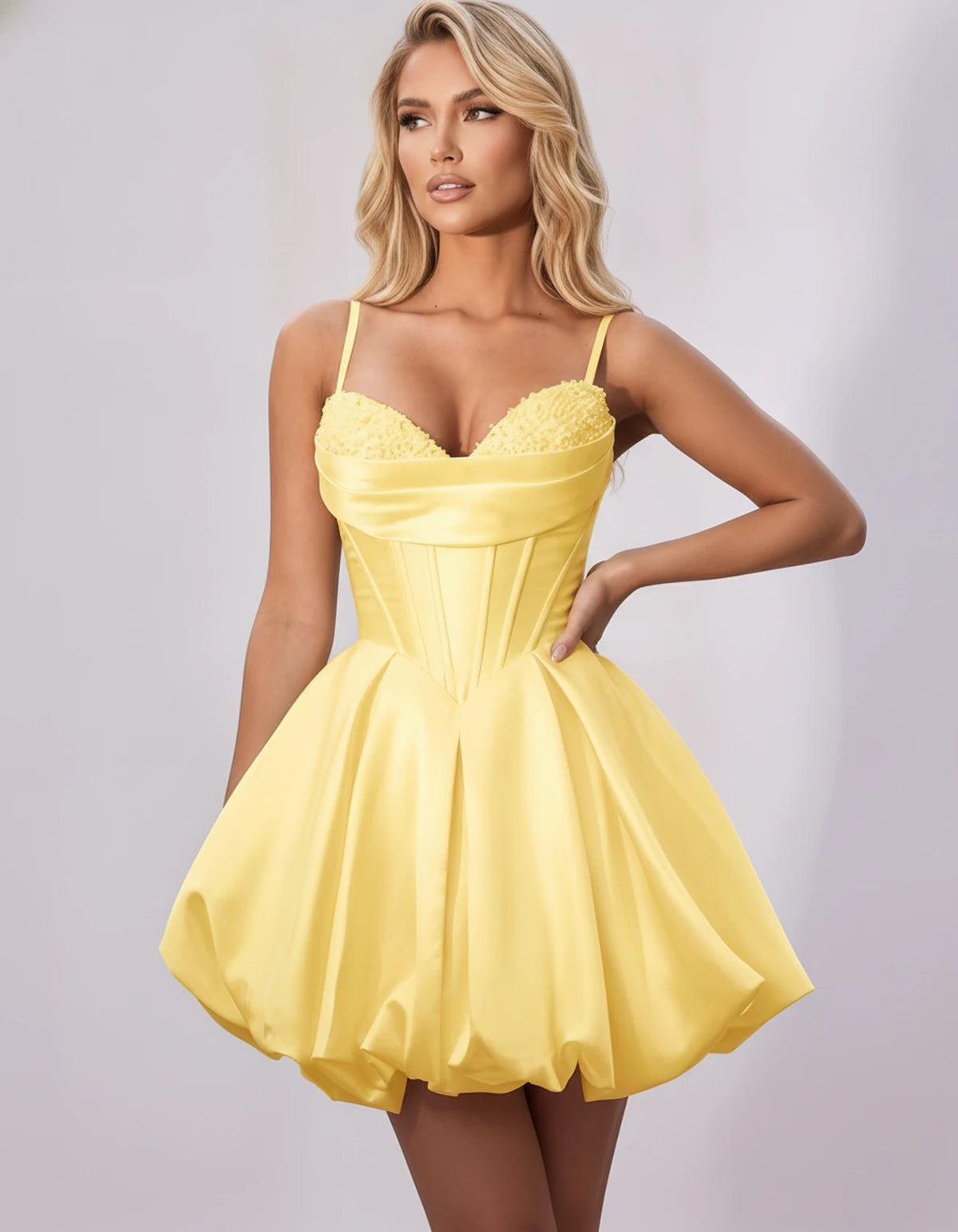 Marceline Mini Dress — Yellow | SKU: SD-50451-yellow-2,SD-50451-yellow-4,SD-50451-yellow-6,SD-50451-yellow-8,SD-50451-yellow-10,SD-50451-yellow-12,SD-50451-yellow-14,SD-50451-yellow-16,SD-50451-yellow-16W,SD-50451-yellow-18W,SD-50451-yellow-20W,SD-50451-yellow-22W