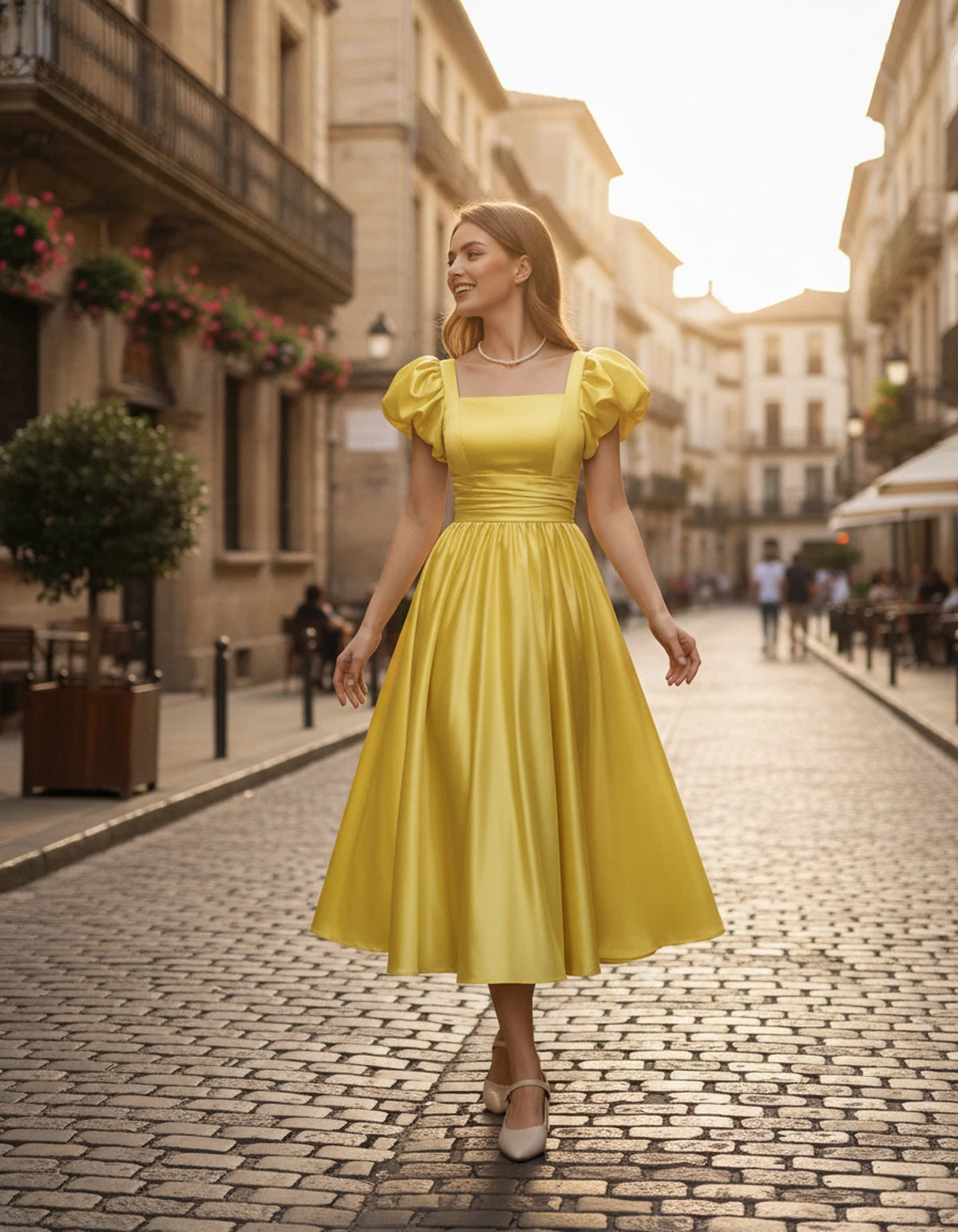 Marisol Midi Dresses — Yellow | SKU: SD-80159-yellow-2,SD-80159-yellow-4,SD-80159-yellow-6,SD-80159-yellow-8,SD-80159-yellow-10,SD-80159-yellow-12,SD-80159-yellow-14,SD-80159-yellow-16,SD-80159-yellow-16W,SD-80159-yellow-18W,SD-80159-yellow-20W,SD-80159-yellow-22W