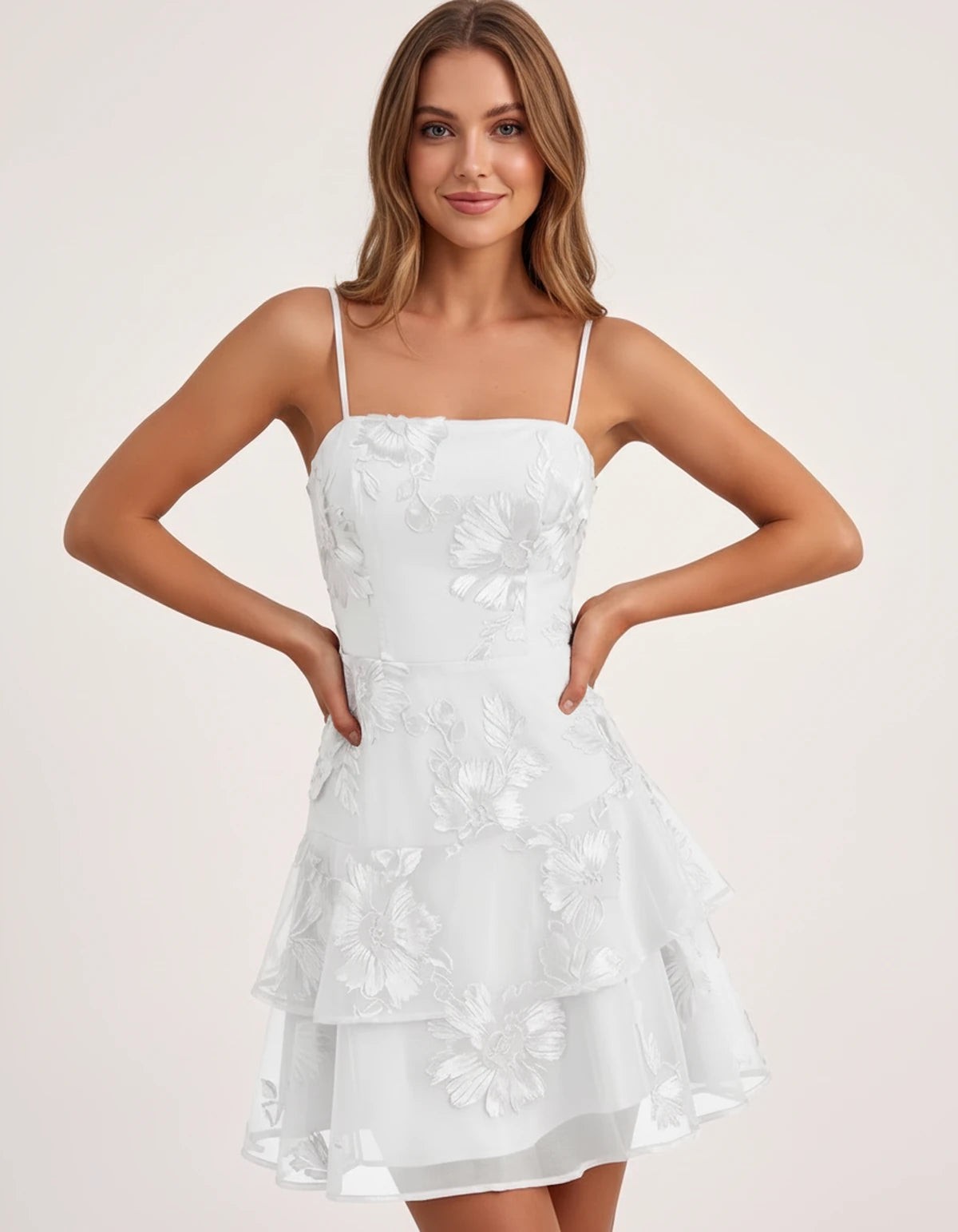 Maylis Mini Dress — White | SKU: SD-90590-white-2,SD-90590-white-4,SD-90590-white-6,SD-90590-white-8,SD-90590-white-10,SD-90590-white-12,SD-90590-white-14,SD-90590-white-16,SD-90590-white-16W,SD-90590-white-18,SD-90590-white-18W,SD-90590-white-20W