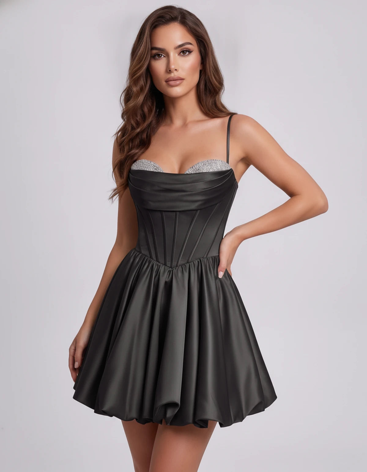 Messina Mini Dress — Black | SKU: SD-03643-black-2,SD-03643-black-4,SD-03643-black-6,SD-03643-black-8,SD-03643-black-10,SD-03643-black-12,SD-03643-black-14,SD-03643-black-16,SD-03643-black-16W,SD-03643-black-18W,SD-03643-black-20W,SD-03643-black-22W
