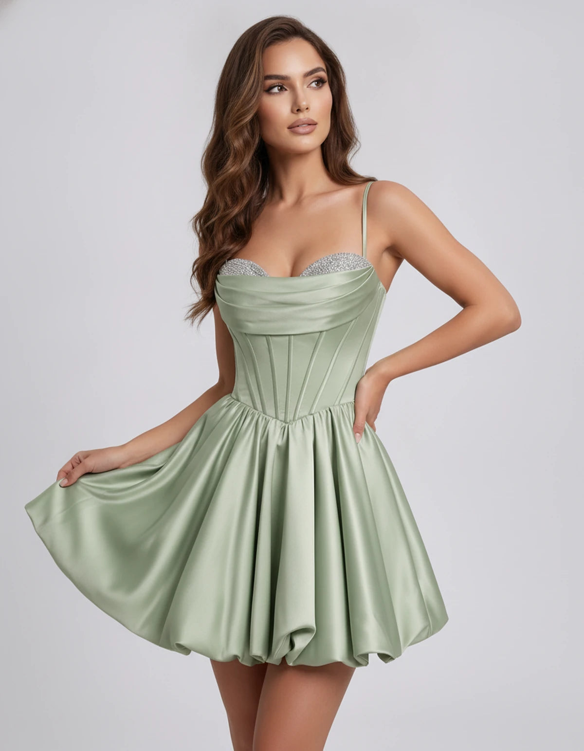 Messina Mini Dress — Sage Green | SKU: SD-03643-sagegreen-2,SD-03643-sagegreen-4,SD-03643-sagegreen-6,SD-03643-sagegreen-8,SD-03643-sagegreen-10,SD-03643-sagegreen-12,SD-03643-sagegreen-14,SD-03643-sagegreen-16,SD-03643-sagegreen-16W,SD-03643-sagegreen-18W,SD-03643-sagegreen-20W,SD-03643-sagegreen-22W