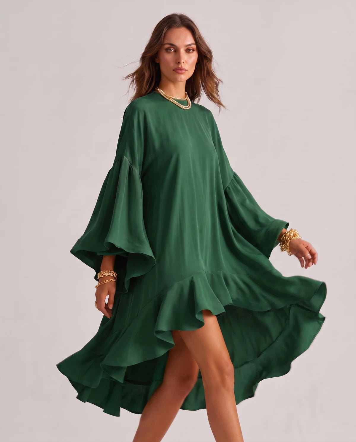 Mirielle Midi Dresses — Green | SKU: SD-95642-green-XS,SD-95642-green-S,SD-95642-green-M,SD-95642-green-L,SD-95642-green-XL,SD-95642-green-2XL