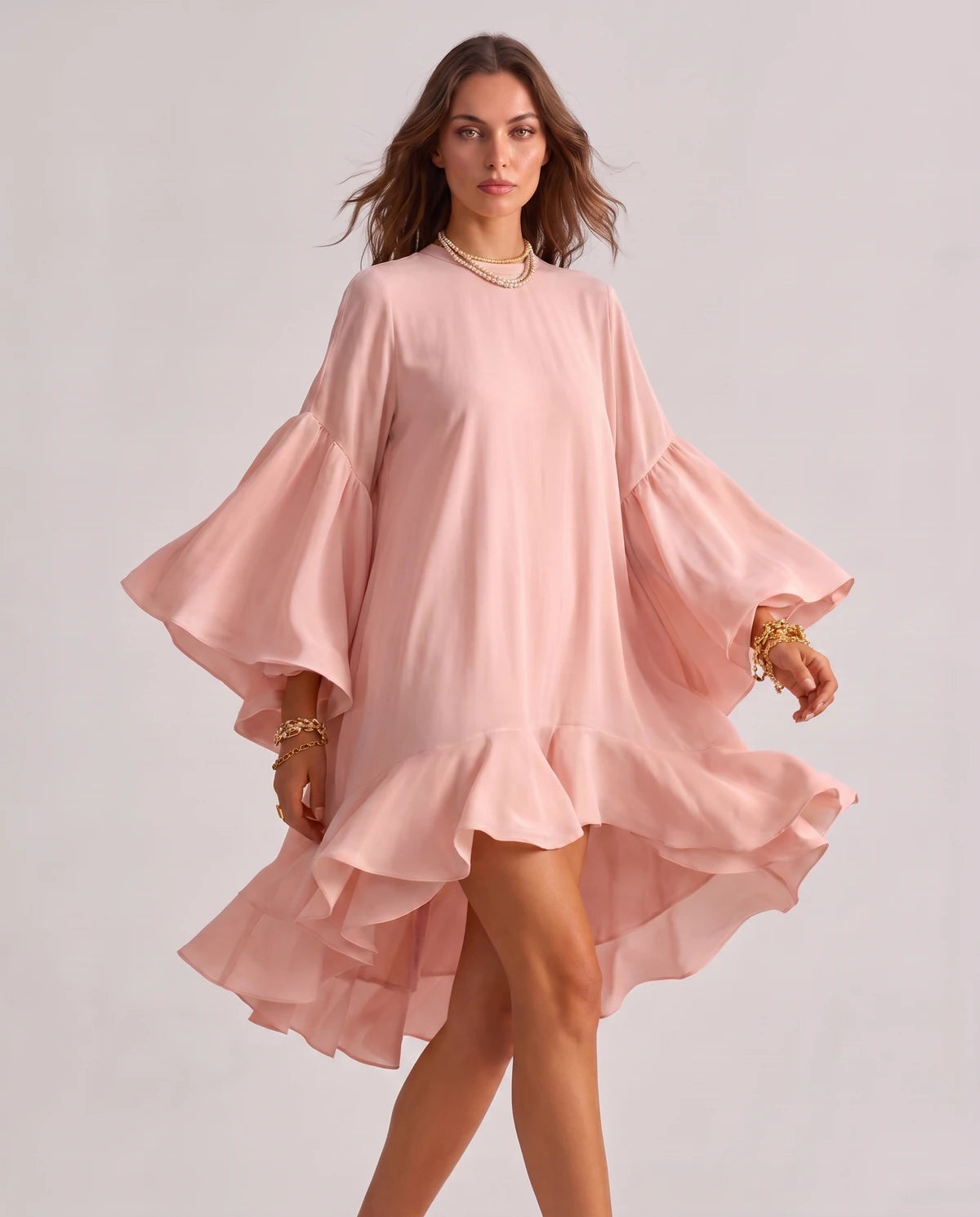 Mirielle Midi Dresses — Pink | SKU: SD-95642-pink-XS,SD-95642-pink-S,SD-95642-pink-M,SD-95642-pink-L,SD-95642-pink-XL,SD-95642-pink-2XL