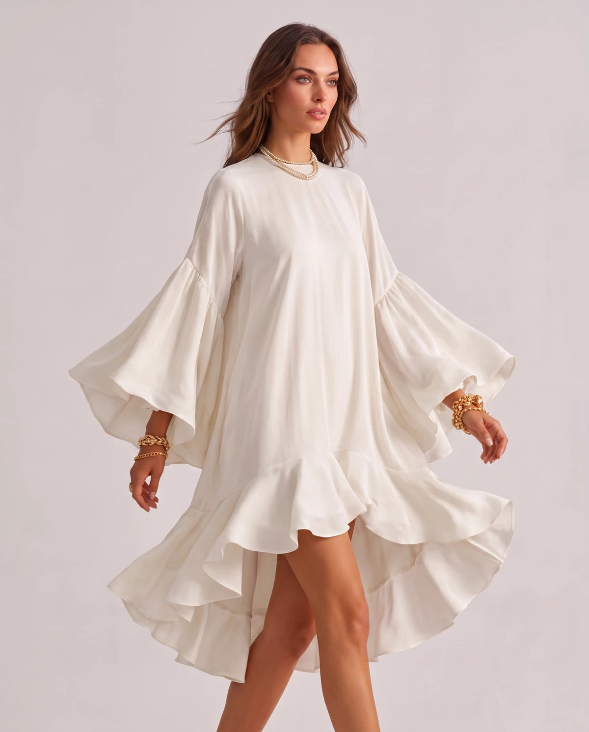 Mirielle Midi Dresses — White | SKU: SD-95642-white-XS,SD-95642-white-S,SD-95642-white-M,SD-95642-white-L,SD-95642-white-XL,SD-95642-white-2XL