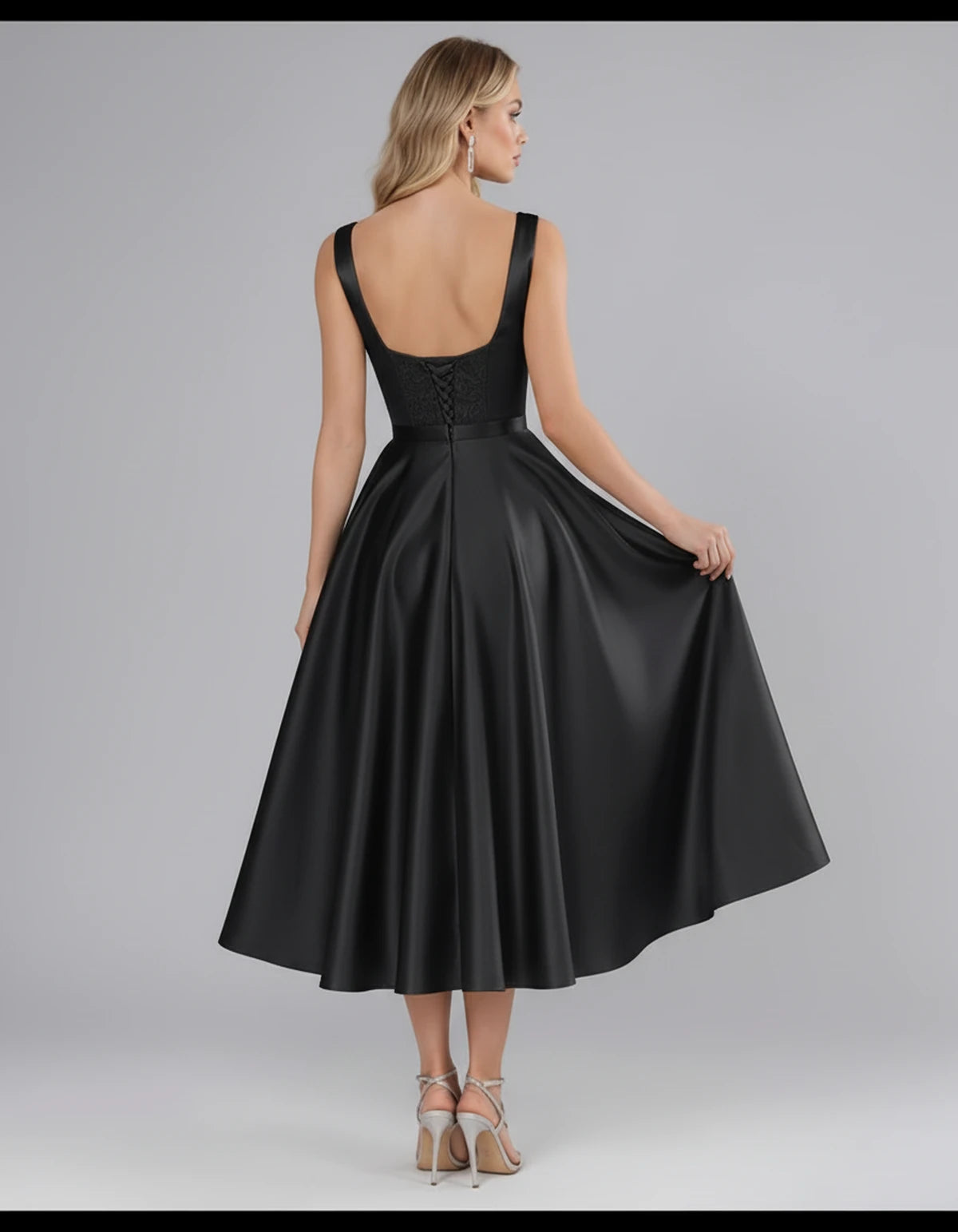 Montaigne Midi Dresses — Black | SKU: SD-07068-black-2,SD-07068-black-4,SD-07068-black-6,SD-07068-black-8,SD-07068-black-10,SD-07068-black-12,SD-07068-black-14,SD-07068-black-16,SD-07068-black-16W,SD-07068-black-18W