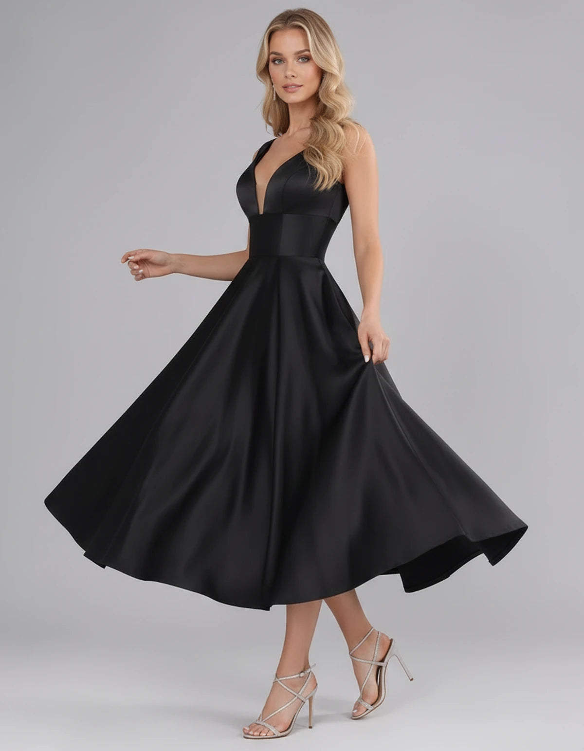 Montaigne Midi Dresses — Black | SKU: SD-07068-black-2,SD-07068-black-4,SD-07068-black-6,SD-07068-black-8,SD-07068-black-10,SD-07068-black-12,SD-07068-black-14,SD-07068-black-16,SD-07068-black-16W,SD-07068-black-18W