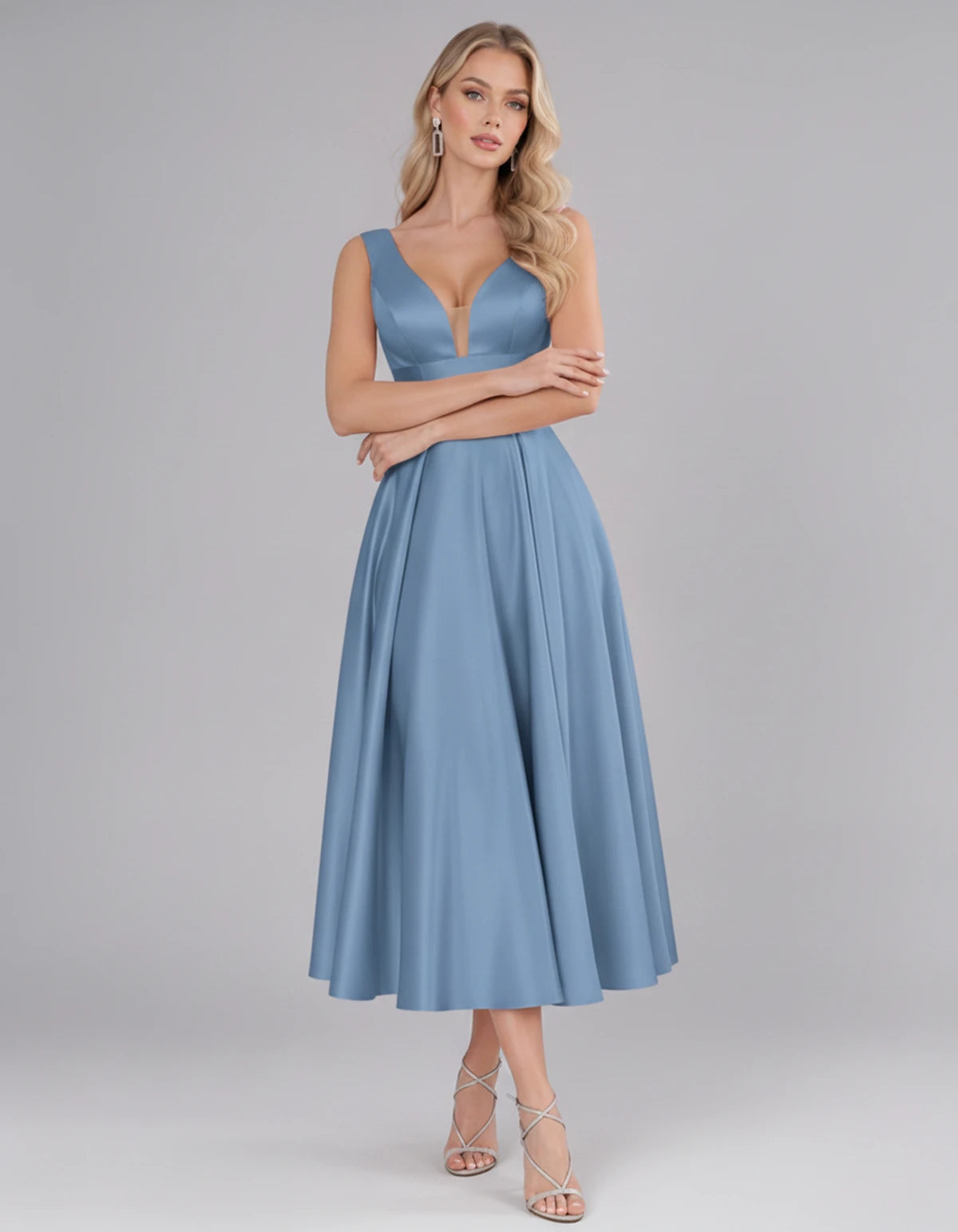 Montaigne Midi Dresses — Dusty Blue | SKU: SD-07068-dustyblue-2,SD-07068-dustyblue-4,SD-07068-dustyblue-6,SD-07068-dustyblue-8,SD-07068-dustyblue-10,SD-07068-dustyblue-12,SD-07068-dustyblue-14,SD-07068-dustyblue-16,SD-07068-dustyblue-16W,SD-07068-dustyblue-18W