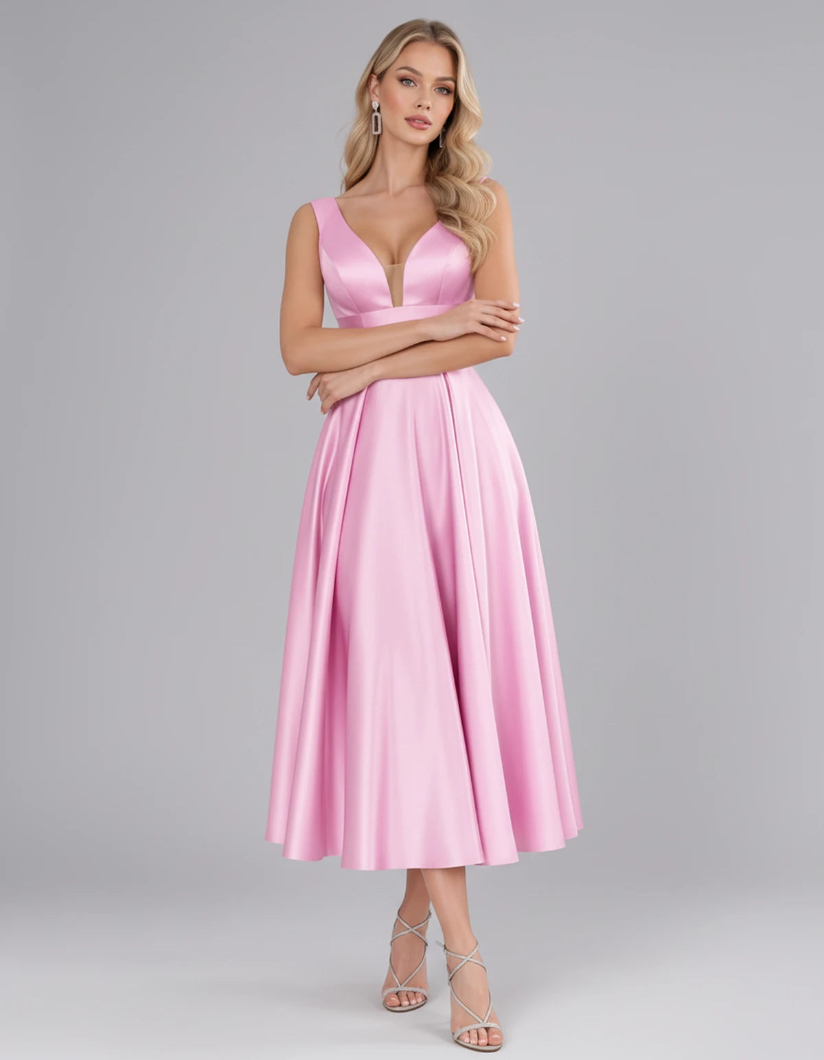 Montaigne Midi Dresses — Pink | SKU: SD-07068-pink-2,SD-07068-pink-4,SD-07068-pink-6,SD-07068-pink-8,SD-07068-pink-10,SD-07068-pink-12,SD-07068-pink-14,SD-07068-pink-16,SD-07068-pink-16W,SD-07068-pink-18W