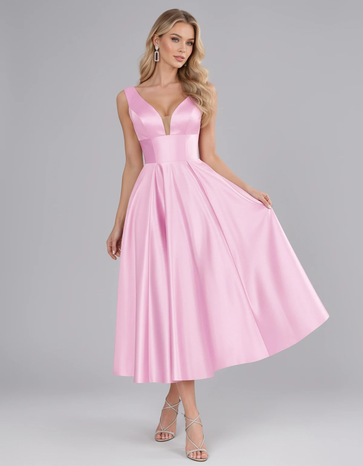 Montaigne Midi Dresses — Pink | SKU: SD-07068-pink-2,SD-07068-pink-4,SD-07068-pink-6,SD-07068-pink-8,SD-07068-pink-10,SD-07068-pink-12,SD-07068-pink-14,SD-07068-pink-16,SD-07068-pink-16W,SD-07068-pink-18W