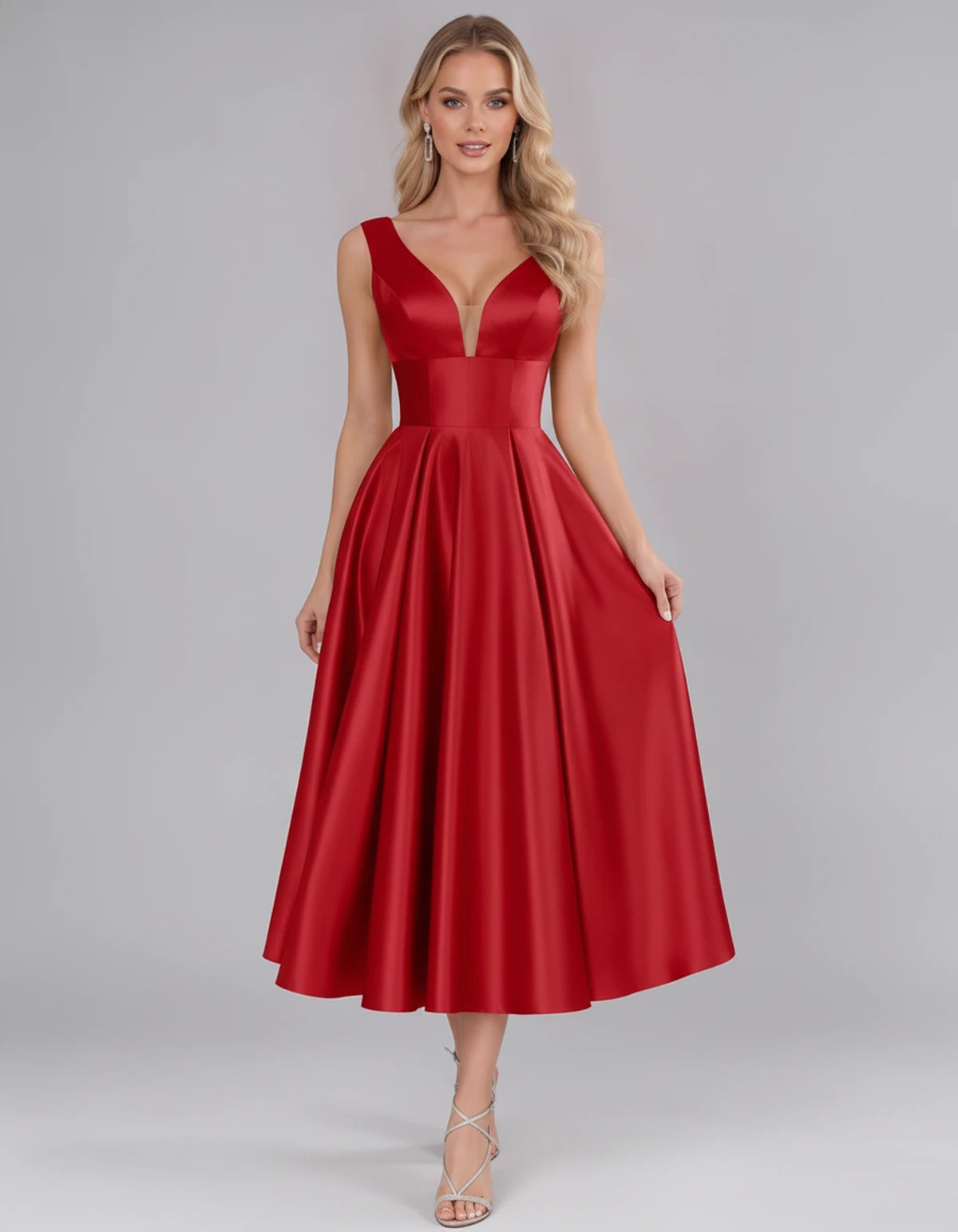 Montaigne Midi Dresses — Red | SKU: SD-07068-red-2,SD-07068-red-4,SD-07068-red-6,SD-07068-red-8,SD-07068-red-10,SD-07068-red-12,SD-07068-red-14,SD-07068-red-16,SD-07068-red-16W,SD-07068-red-18W