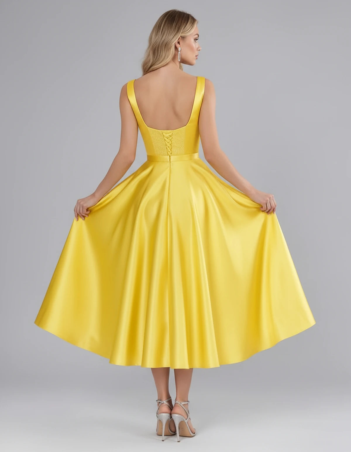 Montaigne Midi Dresses — Yellow | SKU: SD-07068-yellow-2,SD-07068-yellow-4,SD-07068-yellow-6,SD-07068-yellow-8,SD-07068-yellow-10,SD-07068-yellow-12,SD-07068-yellow-14,SD-07068-yellow-16,SD-07068-yellow-16W,SD-07068-yellow-18W