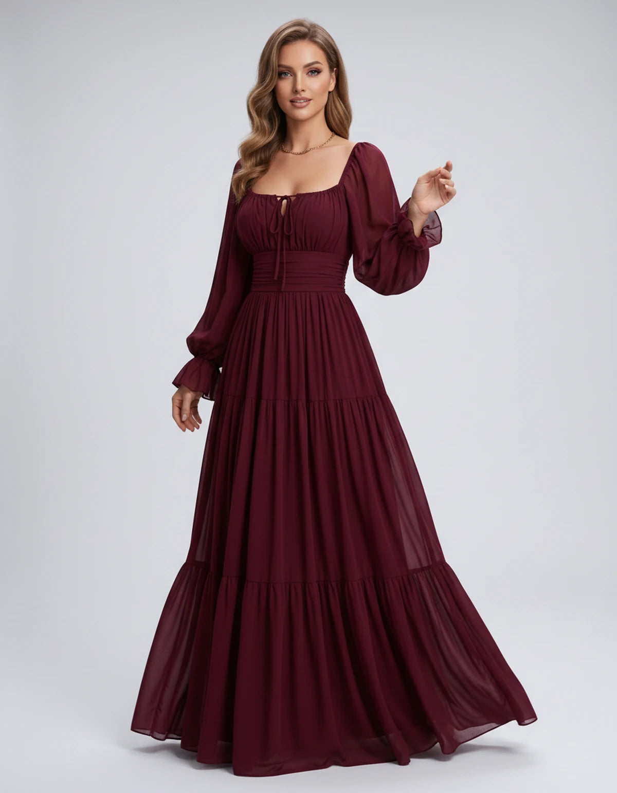 Morvenna Maxi Dress — Claret | SKU: SD-97018-claret-XS,SD-97018-claret-S,SD-97018-claret-M,SD-97018-claret-L,SD-97018-claret-XL,SD-97018-claret-2XL
