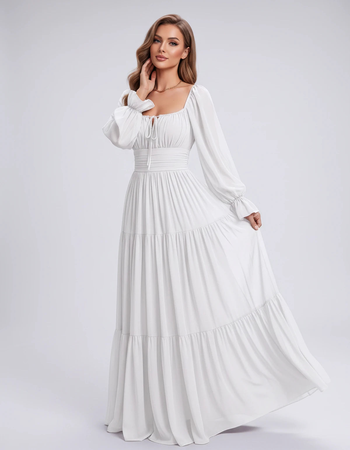 Morvenna Maxi Dress — White | SKU: SD-97018-white-XS,SD-97018-white-S,SD-97018-white-M,SD-97018-white-L,SD-97018-white-XL,SD-97018-white-2XL