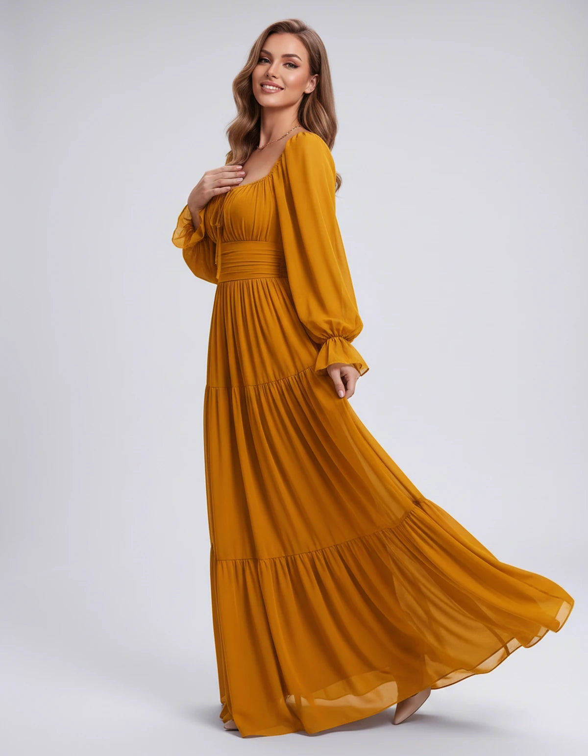 Morvenna Maxi Dress — Yellow | SKU: SD-97018-yellow-XS,SD-97018-yellow-S,SD-97018-yellow-M,SD-97018-yellow-L,SD-97018-yellow-XL,SD-97018-yellow-2XL
