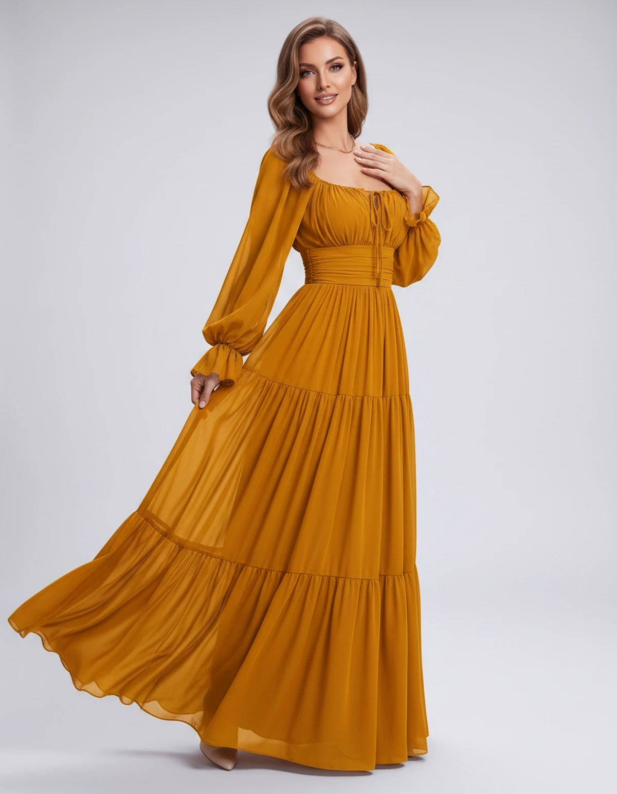 Morvenna Maxi Dress — Yellow | SKU: SD-97018-yellow-XS,SD-97018-yellow-S,SD-97018-yellow-M,SD-97018-yellow-L,SD-97018-yellow-XL,SD-97018-yellow-2XL