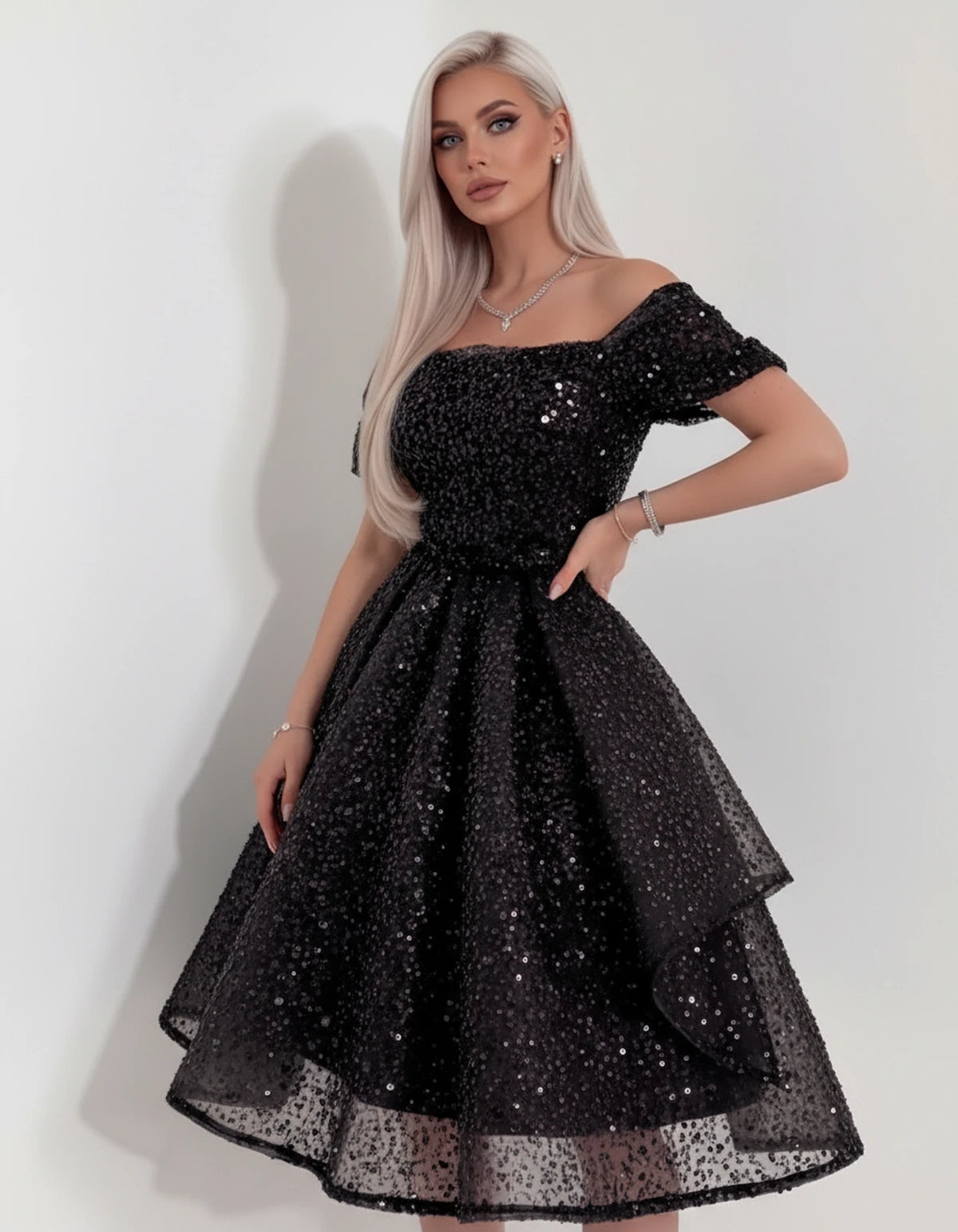 Nacrelle Mini Dress — Black | SKU: SD-11108-black-2,SD-11108-black-4,SD-11108-black-6,SD-11108-black-8,SD-11108-black-10,SD-11108-black-12,SD-11108-black-14,SD-11108-black-16,SD-11108-black-16W,SD-11108-black-18W,SD-11108-black-20W,SD-11108-black-22W