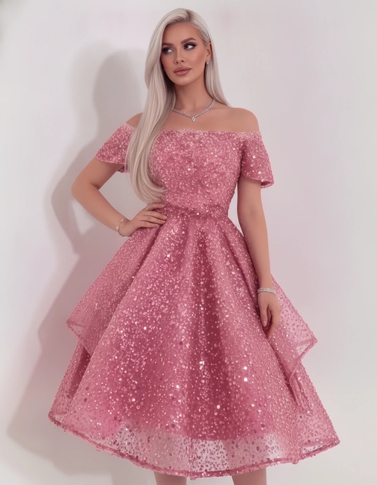 Nacrelle Mini Dress — Pink | SKU: SD-11108-pink-2,SD-11108-pink-4,SD-11108-pink-6,SD-11108-pink-8,SD-11108-pink-10,SD-11108-pink-12,SD-11108-pink-14,SD-11108-pink-16,SD-11108-pink-16W,SD-11108-pink-18W,SD-11108-pink-20W,SD-11108-pink-22W