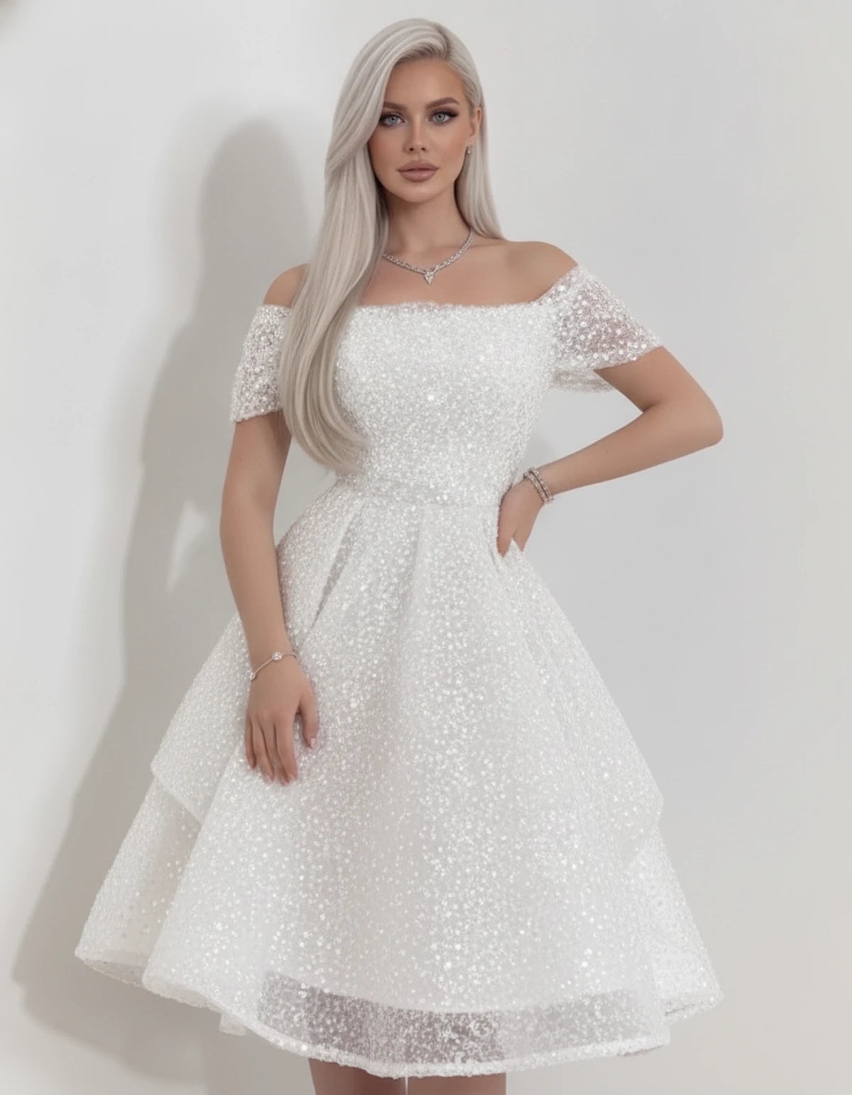 Nacrelle Mini Dress — White | SKU: SD-11108-white-2,SD-11108-white-4,SD-11108-white-6,SD-11108-white-8,SD-11108-white-10,SD-11108-white-12,SD-11108-white-14,SD-11108-white-16,SD-11108-white-16W,SD-11108-white-18W,SD-11108-white-20W,SD-11108-white-22W