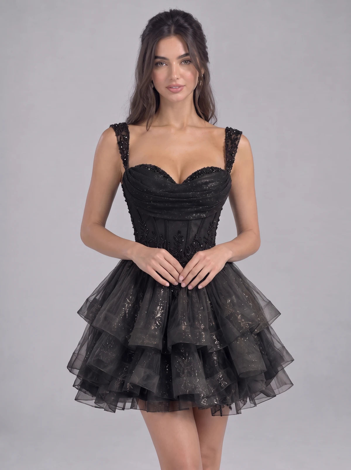 Nadalie Mini Dress — Black | SKU: SD-45915-black-2,SD-45915-black-4,SD-45915-black-6,SD-45915-black-8,SD-45915-black-10,SD-45915-black-12,SD-45915-black-14,SD-45915-black-16,SD-45915-black-16W,SD-45915-black-18W,SD-45915-black-20W,SD-45915-black-22W