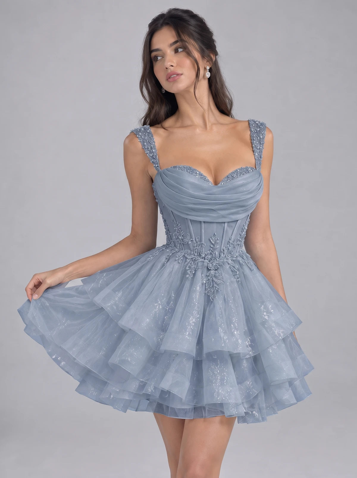 Nadalie Mini Dress — Dusty Blue