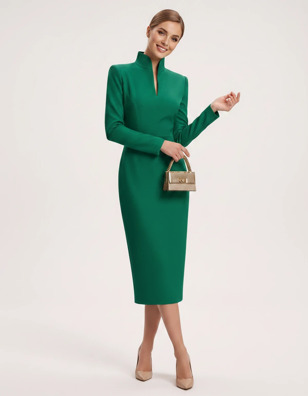 Naiara Midi Dresses — Green | SKU: SD-78942-green-XS,SD-78942-green-S,SD-78942-green-M,SD-78942-green-L,SD-78942-green-XL,SD-78942-green-2XL