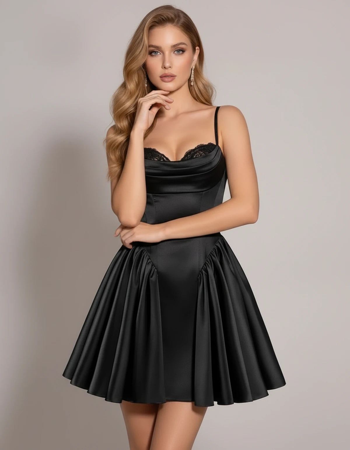 Nectaria Mini Dress — Black | SKU: SD-88290-black-2,SD-88290-black-4,SD-88290-black-6,SD-88290-black-8,SD-88290-black-10,SD-88290-black-12,SD-88290-black-14,SD-88290-black-16,SD-88290-black-16W,SD-88290-black-18W,SD-88290-black-20W,SD-88290-black-22W