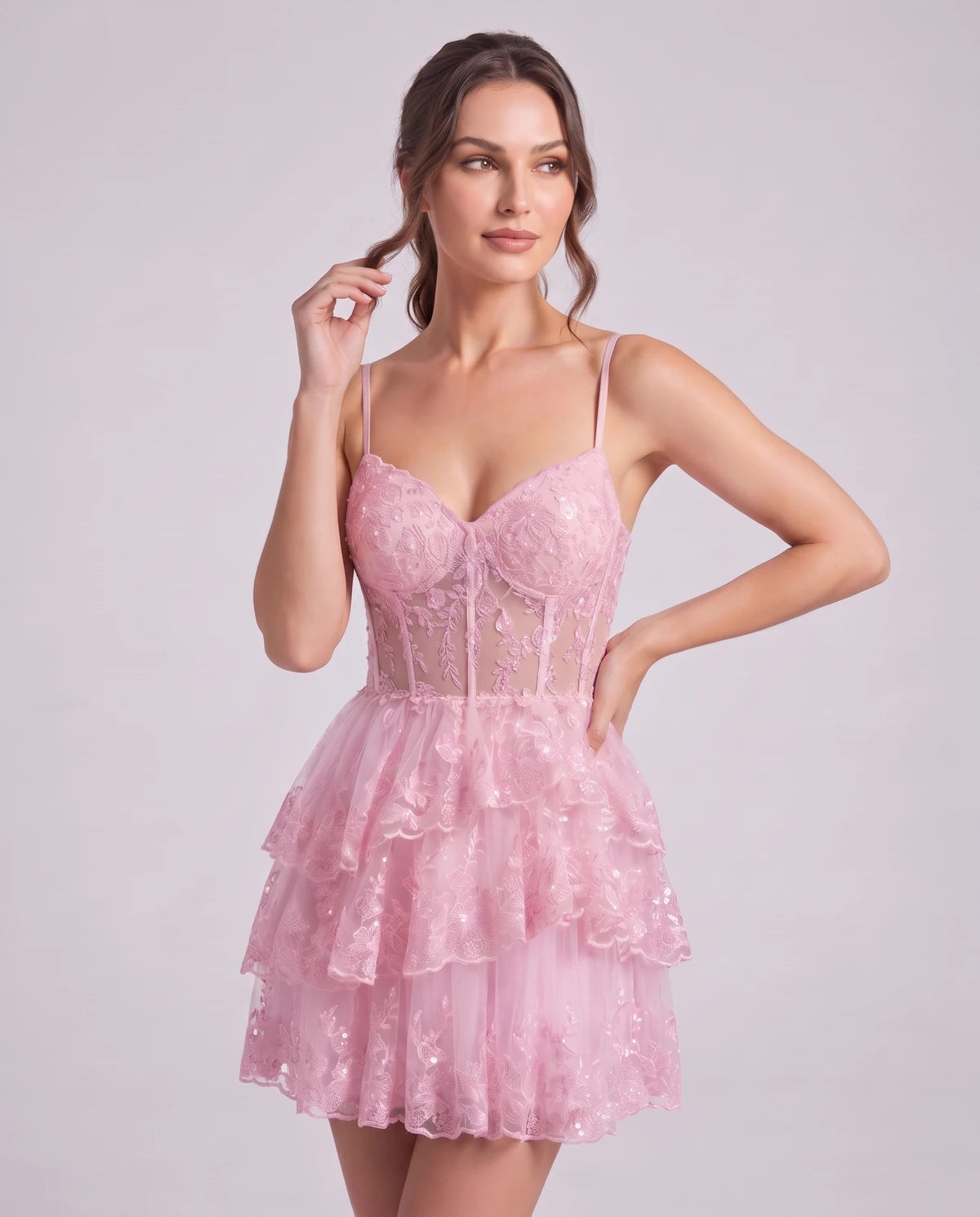 Nicolette Mini Dress — Pink | SKU: SD-70322-pink-2,SD-70322-pink-4,SD-70322-pink-6,SD-70322-pink-8,SD-70322-pink-10,SD-70322-pink-12,SD-70322-pink-14,SD-70322-pink-16,SD-70322-pink-18W,SD-70322-pink-20W,SD-70322-pink-22W,SD-70322-pink-24W