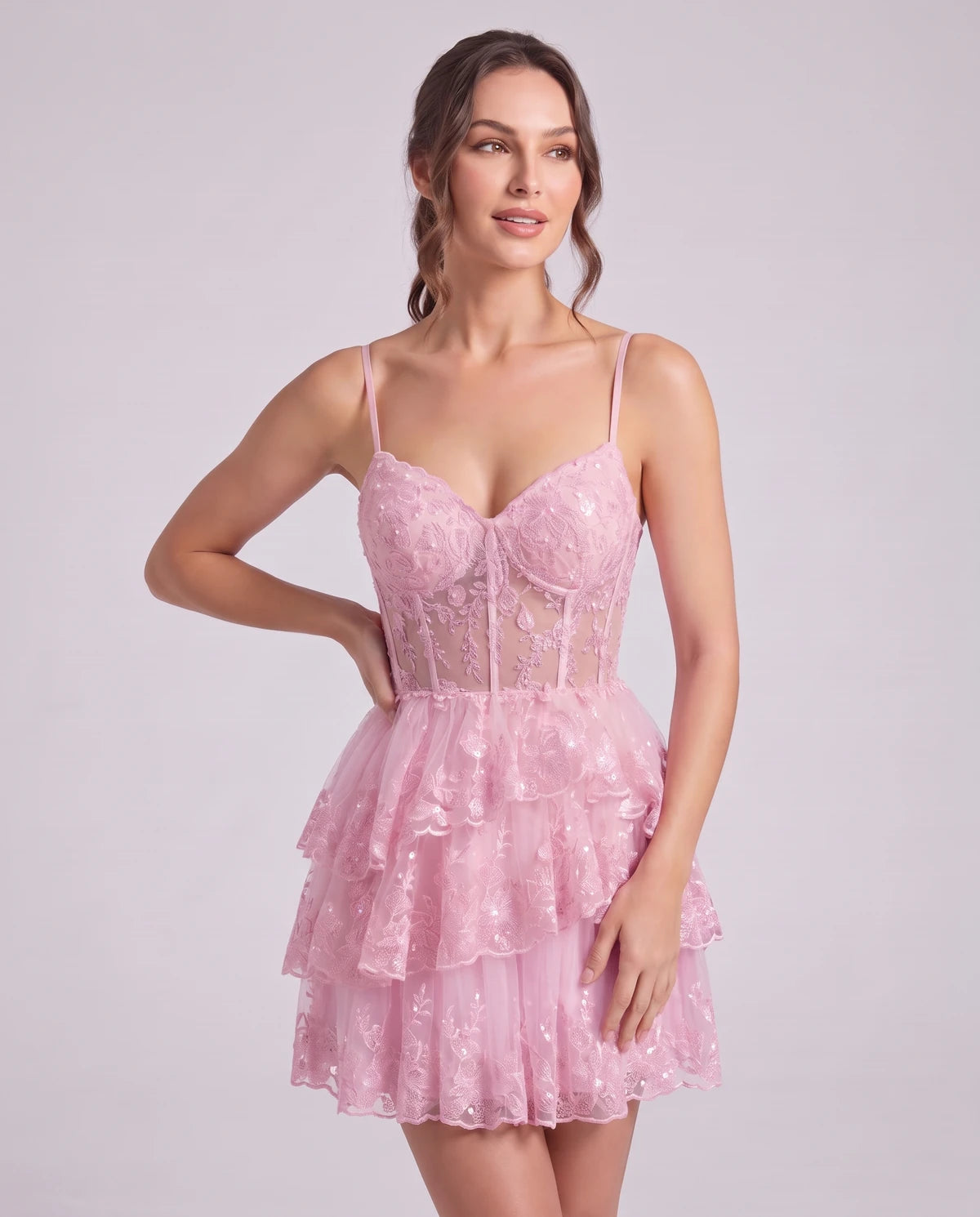 Nicolette Mini Dress — Pink | SKU: SD-70322-pink-2,SD-70322-pink-4,SD-70322-pink-6,SD-70322-pink-8,SD-70322-pink-10,SD-70322-pink-12,SD-70322-pink-14,SD-70322-pink-16,SD-70322-pink-18W,SD-70322-pink-20W,SD-70322-pink-22W,SD-70322-pink-24W