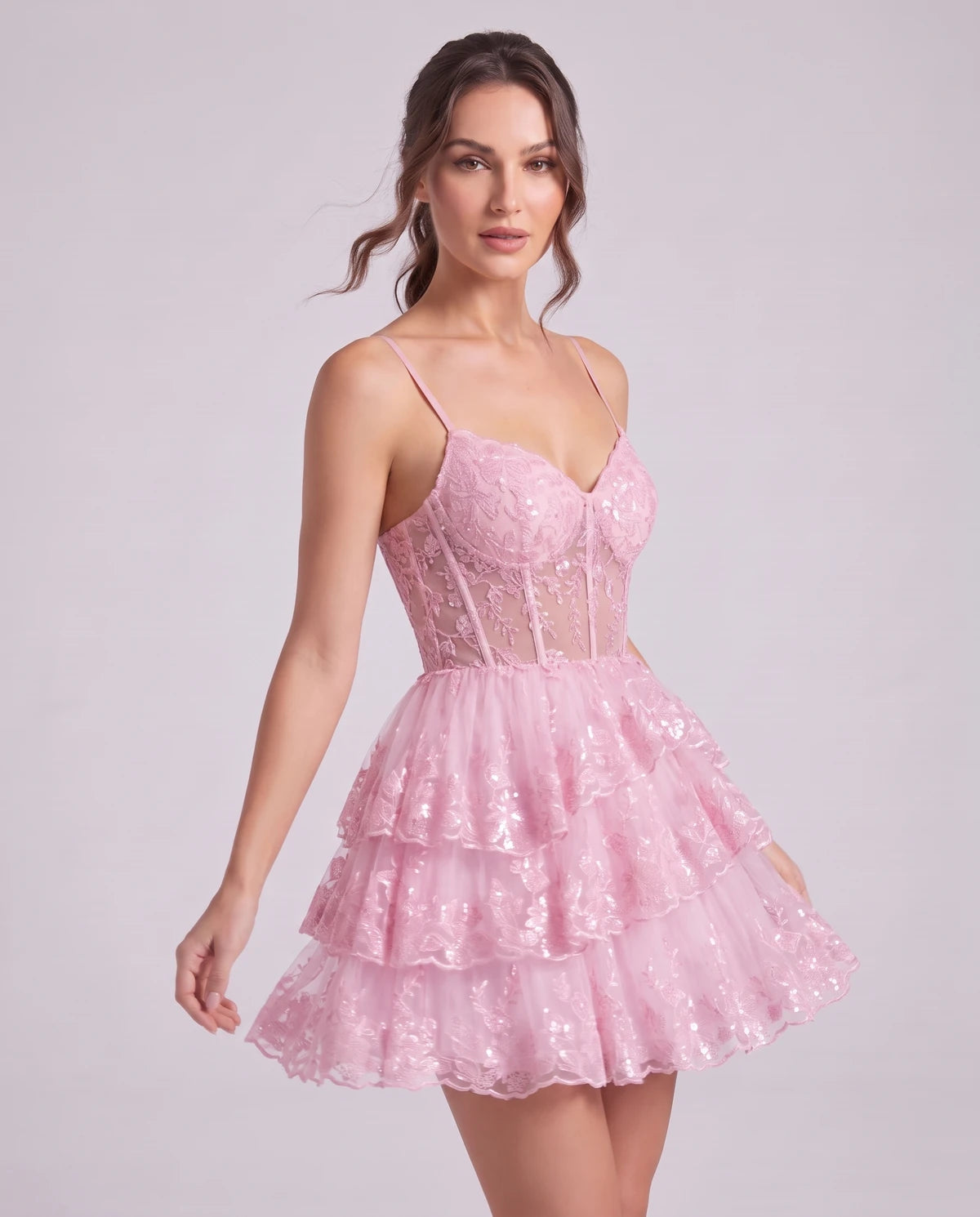 Nicolette Mini Dress — Pink | SKU: SD-70322-pink-2,SD-70322-pink-4,SD-70322-pink-6,SD-70322-pink-8,SD-70322-pink-10,SD-70322-pink-12,SD-70322-pink-14,SD-70322-pink-16,SD-70322-pink-18W,SD-70322-pink-20W,SD-70322-pink-22W,SD-70322-pink-24W