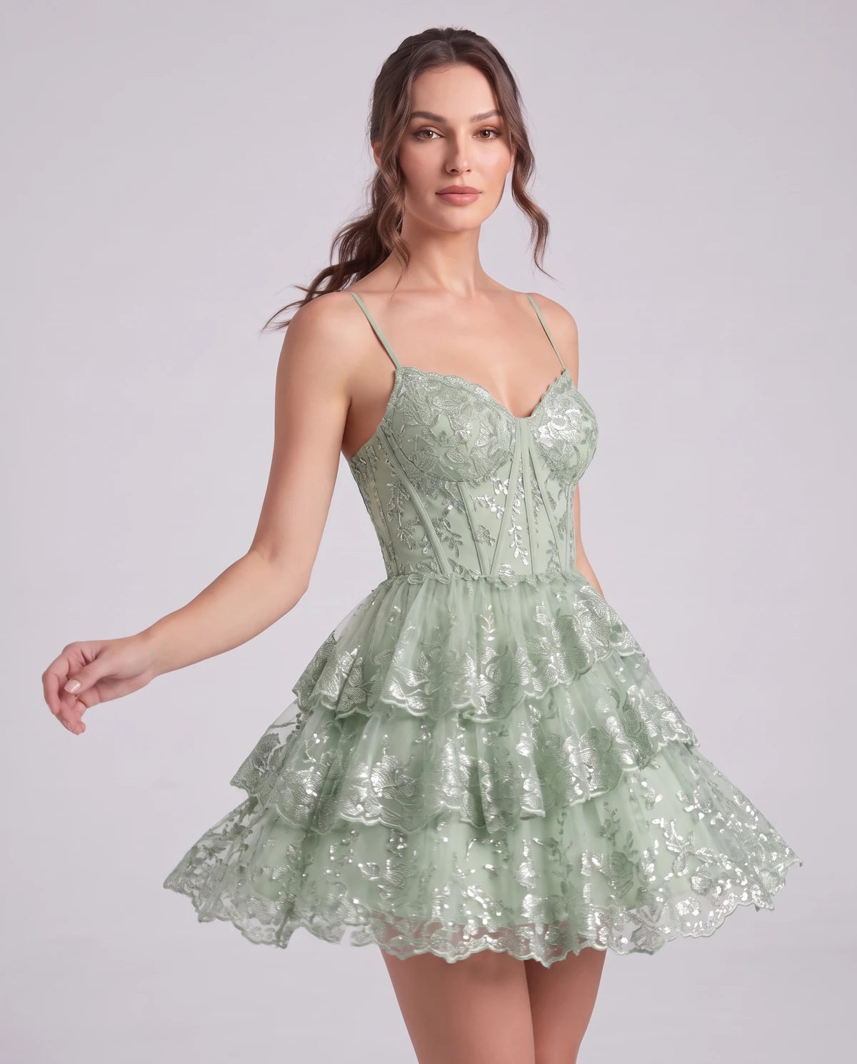 Nicolette Mini Dress — Sage Green | SKU: SD-70322-sagegreen-2,SD-70322-sagegreen-4,SD-70322-sagegreen-6,SD-70322-sagegreen-8,SD-70322-sagegreen-10,SD-70322-sagegreen-12,SD-70322-sagegreen-14,SD-70322-sagegreen-16,SD-70322-sagegreen-18W,SD-70322-sagegreen-20W,SD-70322-sagegreen-22W,SD-70322-sagegreen-24W