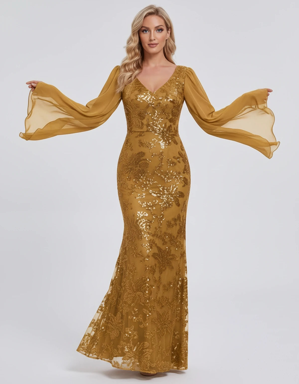 Nightingale Maxi Dress — Gold | SKU: SD-21944-gold-2,SD-21944-gold-4,SD-21944-gold-6,SD-21944-gold-8,SD-21944-gold-10,SD-21944-gold-12,SD-21944-gold-14,SD-21944-gold-16,SD-21944-gold-16W,SD-21944-gold-18W,SD-21944-gold-20W,SD-21944-gold-22W