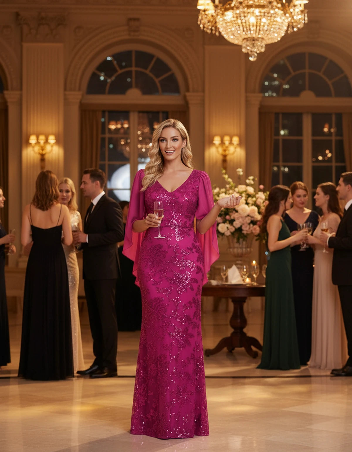Nightingale Maxi Dress — Hot Pink | SKU: SD-21944-hotpink-2,SD-21944-hotpink-4,SD-21944-hotpink-6,SD-21944-hotpink-8,SD-21944-hotpink-10,SD-21944-hotpink-12,SD-21944-hotpink-14,SD-21944-hotpink-16,SD-21944-hotpink-16W,SD-21944-hotpink-18W,SD-21944-hotpink-20W,SD-21944-hotpink-22W