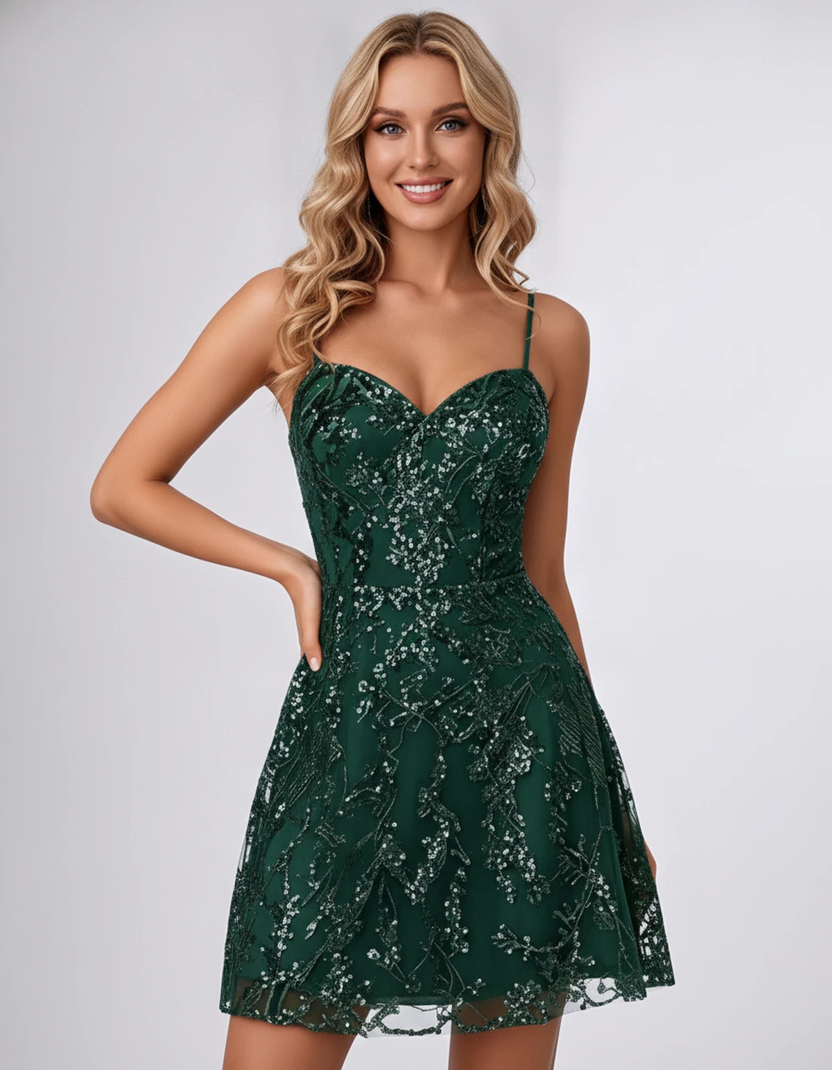 Nolwenn Mini Dress — Green | SKU: SD-80514-green-2,SD-80514-green-4,SD-80514-green-6,SD-80514-green-8,SD-80514-green-10,SD-80514-green-12,SD-80514-green-14,SD-80514-green-16,SD-80514-green-16W,SD-80514-green-18W,SD-80514-green-20W,SD-80514-green-22W