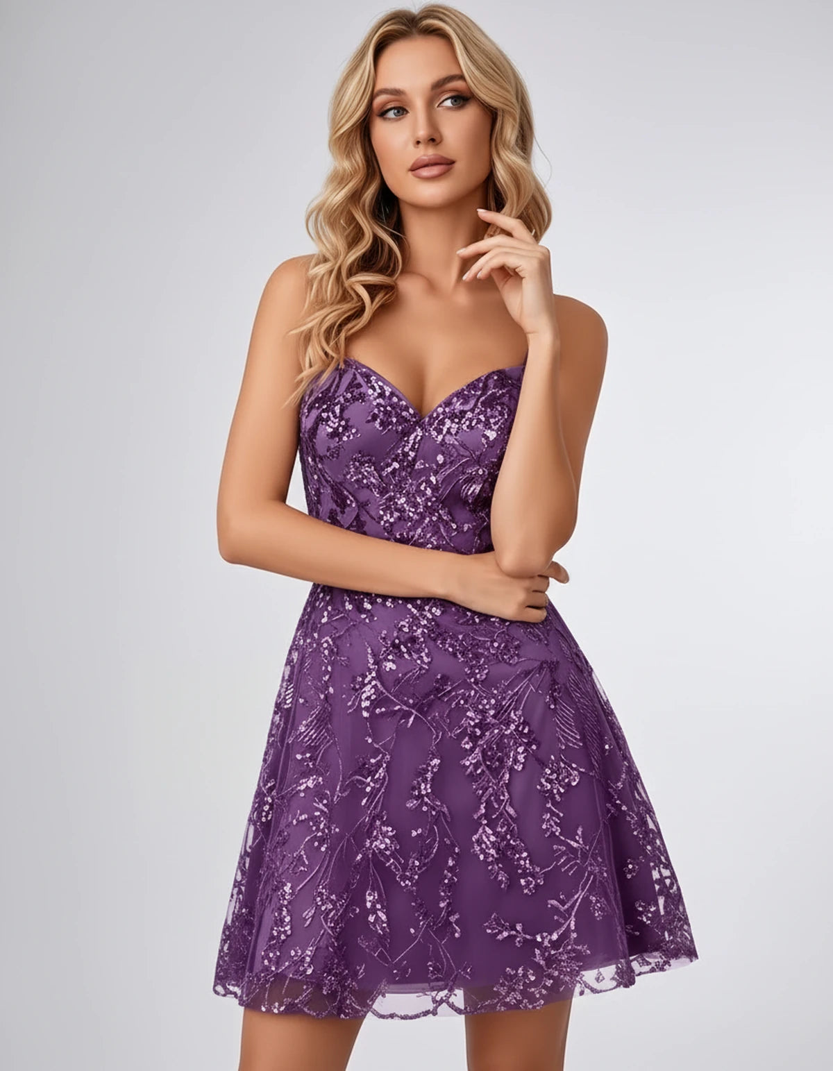 Nolwenn Mini Dress — Purple | SKU: SD-80514-purple-2,SD-80514-purple-4,SD-80514-purple-6,SD-80514-purple-8,SD-80514-purple-10,SD-80514-purple-12,SD-80514-purple-14,SD-80514-purple-16,SD-80514-purple-16W,SD-80514-purple-18W,SD-80514-purple-20W,SD-80514-purple-22W