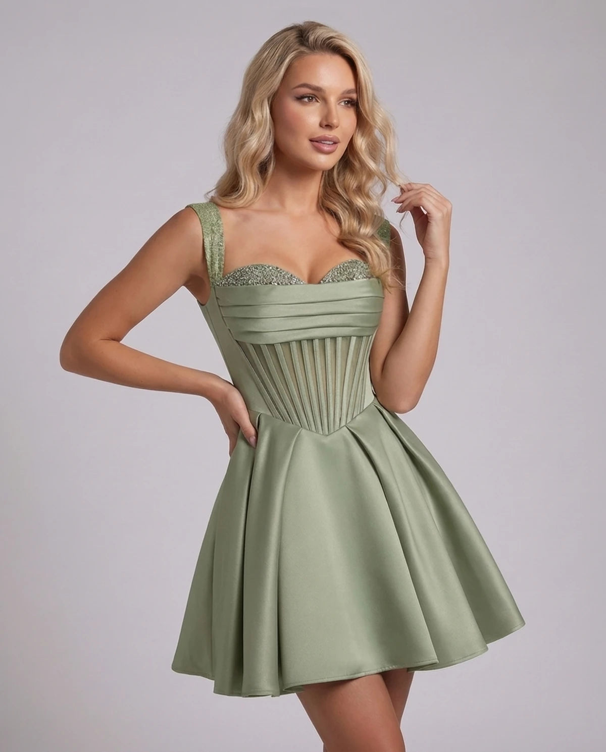 Octavia Mini Dress — Dusty Sage | SKU: SD-67049-dustysage-2,SD-67049-dustysage-4,SD-67049-dustysage-6,SD-67049-dustysage-8,SD-67049-dustysage-10,SD-67049-dustysage-12,SD-67049-dustysage-14,SD-67049-dustysage-14W,SD-67049-dustysage-16,SD-67049-dustysage-16W,SD-67049-dustysage-18W,SD-67049-dustysage-20W