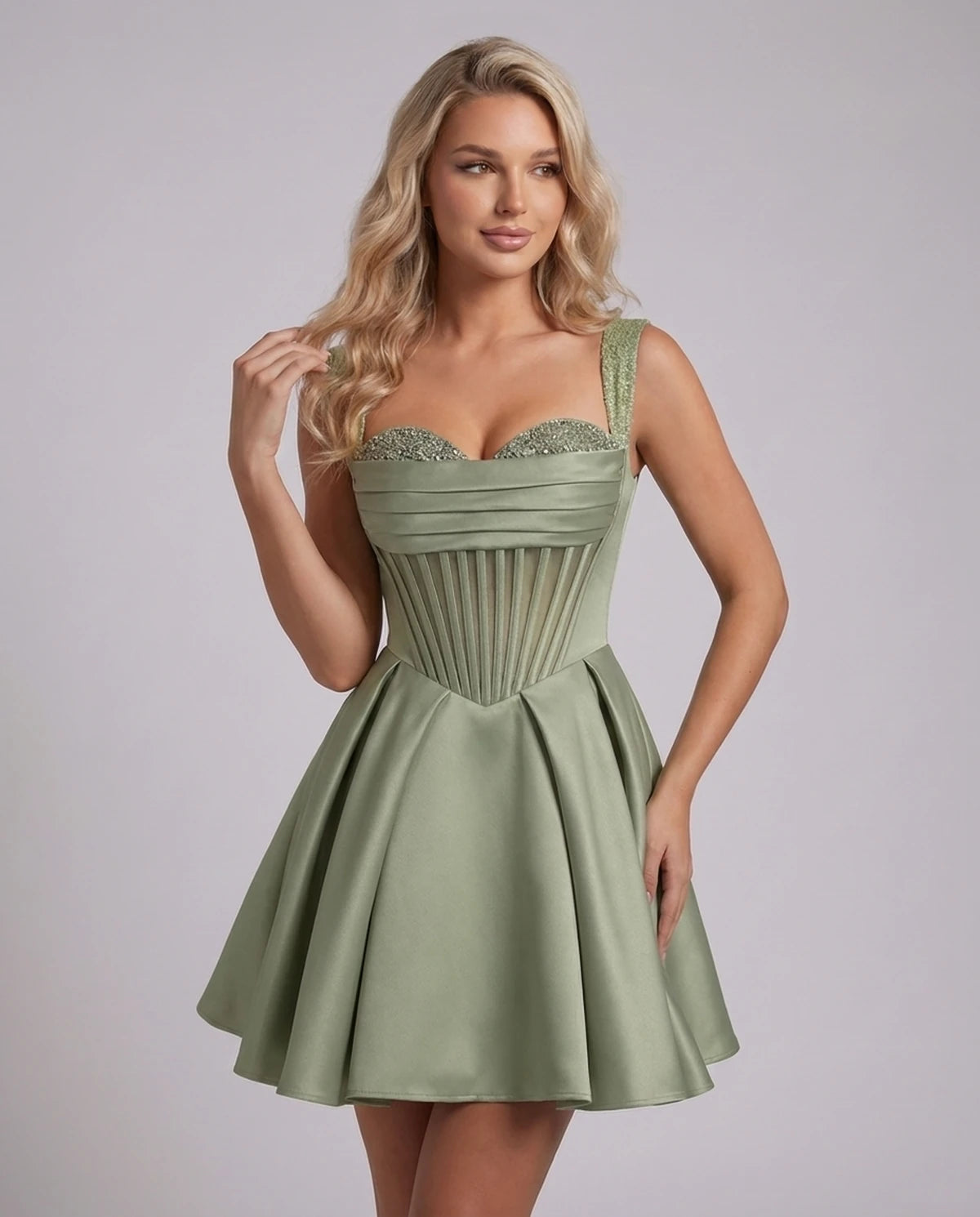 Octavia Mini Dress — Dusty Sage | SKU: SD-67049-dustysage-2,SD-67049-dustysage-4,SD-67049-dustysage-6,SD-67049-dustysage-8,SD-67049-dustysage-10,SD-67049-dustysage-12,SD-67049-dustysage-14,SD-67049-dustysage-14W,SD-67049-dustysage-16,SD-67049-dustysage-16W,SD-67049-dustysage-18W,SD-67049-dustysage-20W