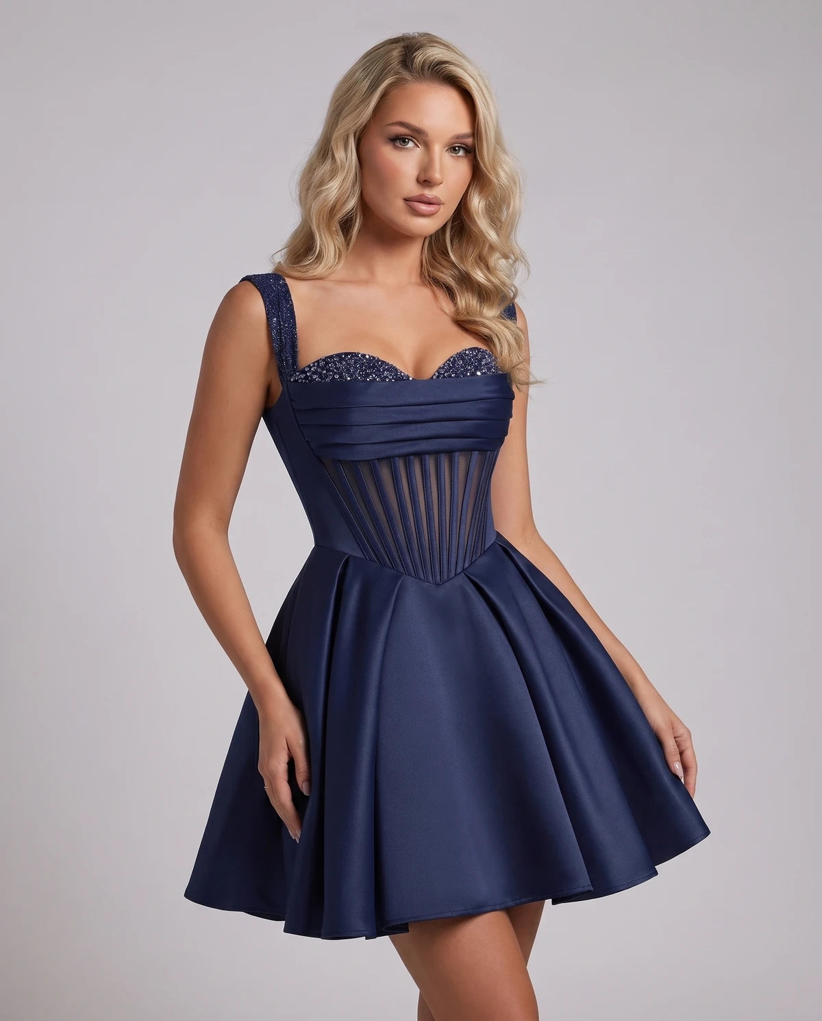 Octavia Mini Dress — Navy
