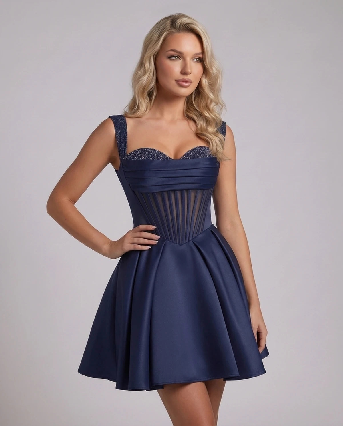 Octavia Mini Dress — Navy | SKU: SD-67049-navy-2,SD-67049-navy-4,SD-67049-navy-6,SD-67049-navy-8,SD-67049-navy-10,SD-67049-navy-12,SD-67049-navy-14,SD-67049-navy-14W,SD-67049-navy-16,SD-67049-navy-16W,SD-67049-navy-18W,SD-67049-navy-20W