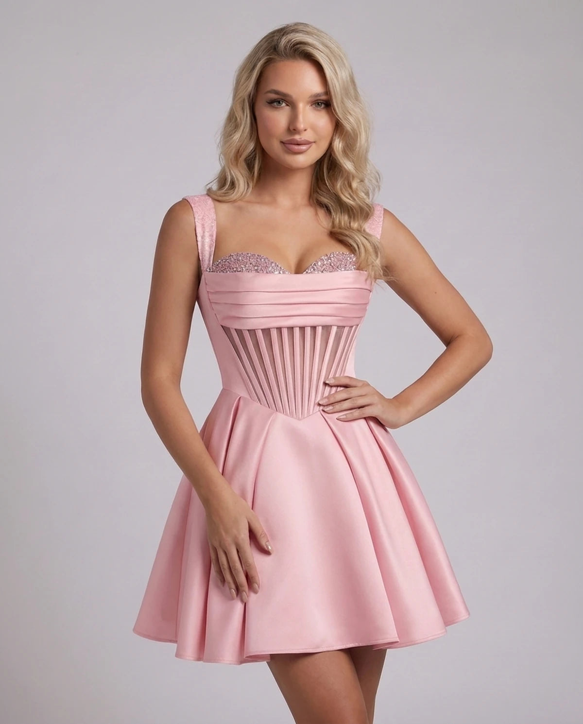 Octavia Mini Dress — Pink | SKU: SD-67049-pink-2,SD-67049-pink-4,SD-67049-pink-6,SD-67049-pink-8,SD-67049-pink-10,SD-67049-pink-12,SD-67049-pink-14,SD-67049-pink-14W,SD-67049-pink-16,SD-67049-pink-16W,SD-67049-pink-18W,SD-67049-pink-20W